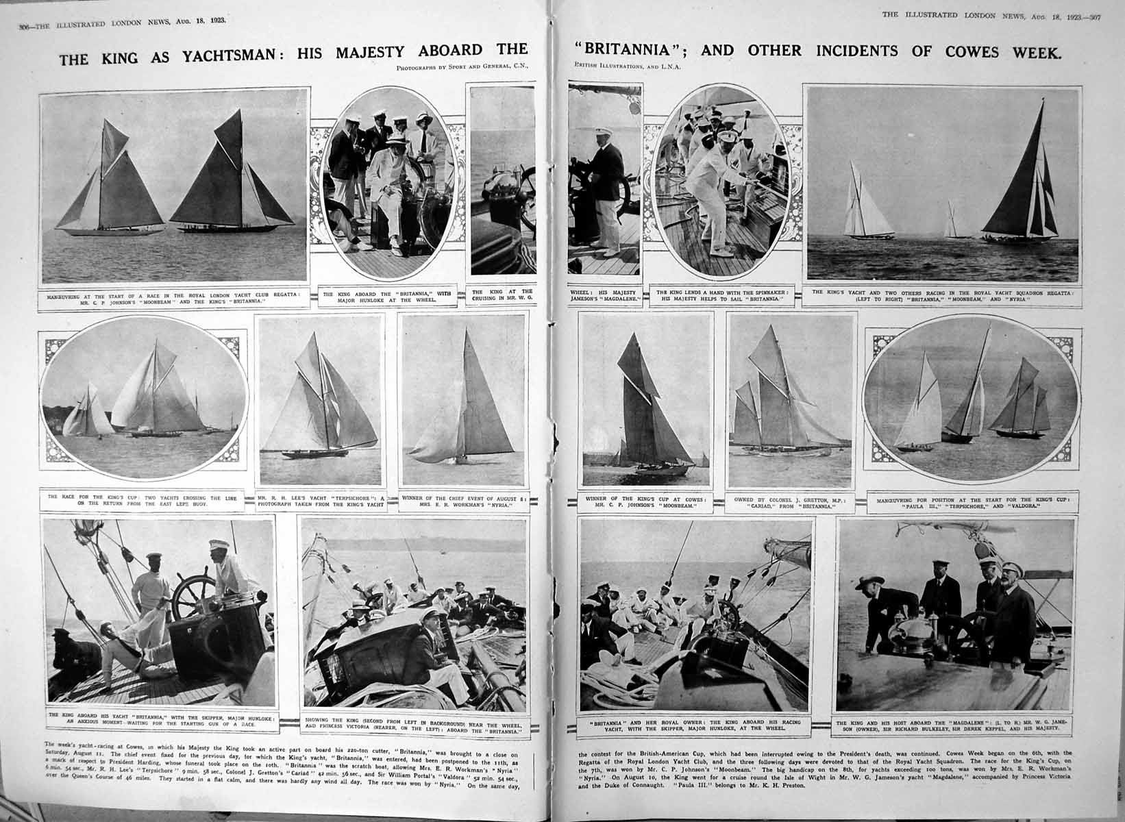 Old Print Damaged King As Yachtsman Britannia Incidents Cowes Week 1923 20th