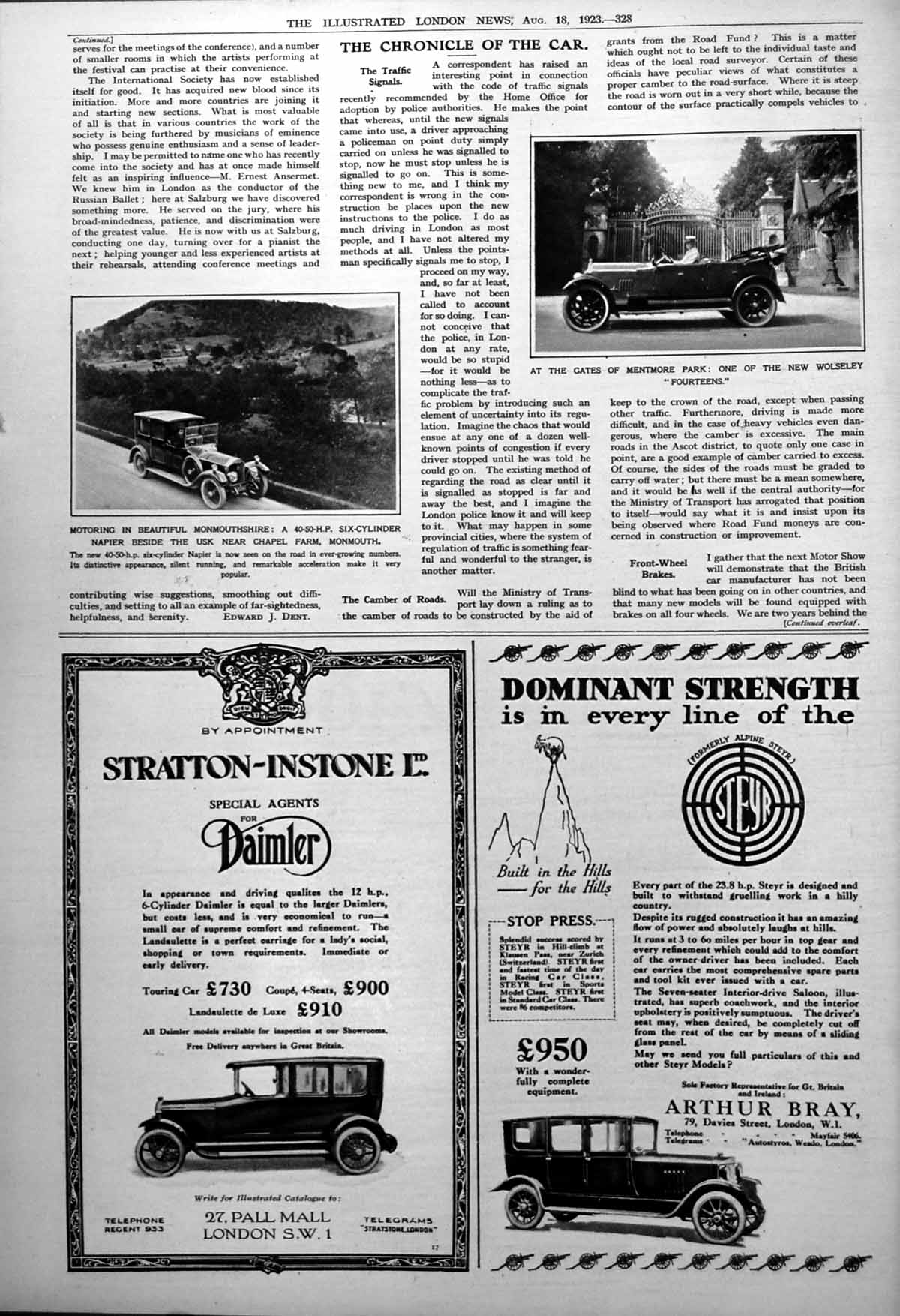 Antique Print Six-Cylinder Napier Car Monmouthshire Wolseley Fourteen 1923 20th