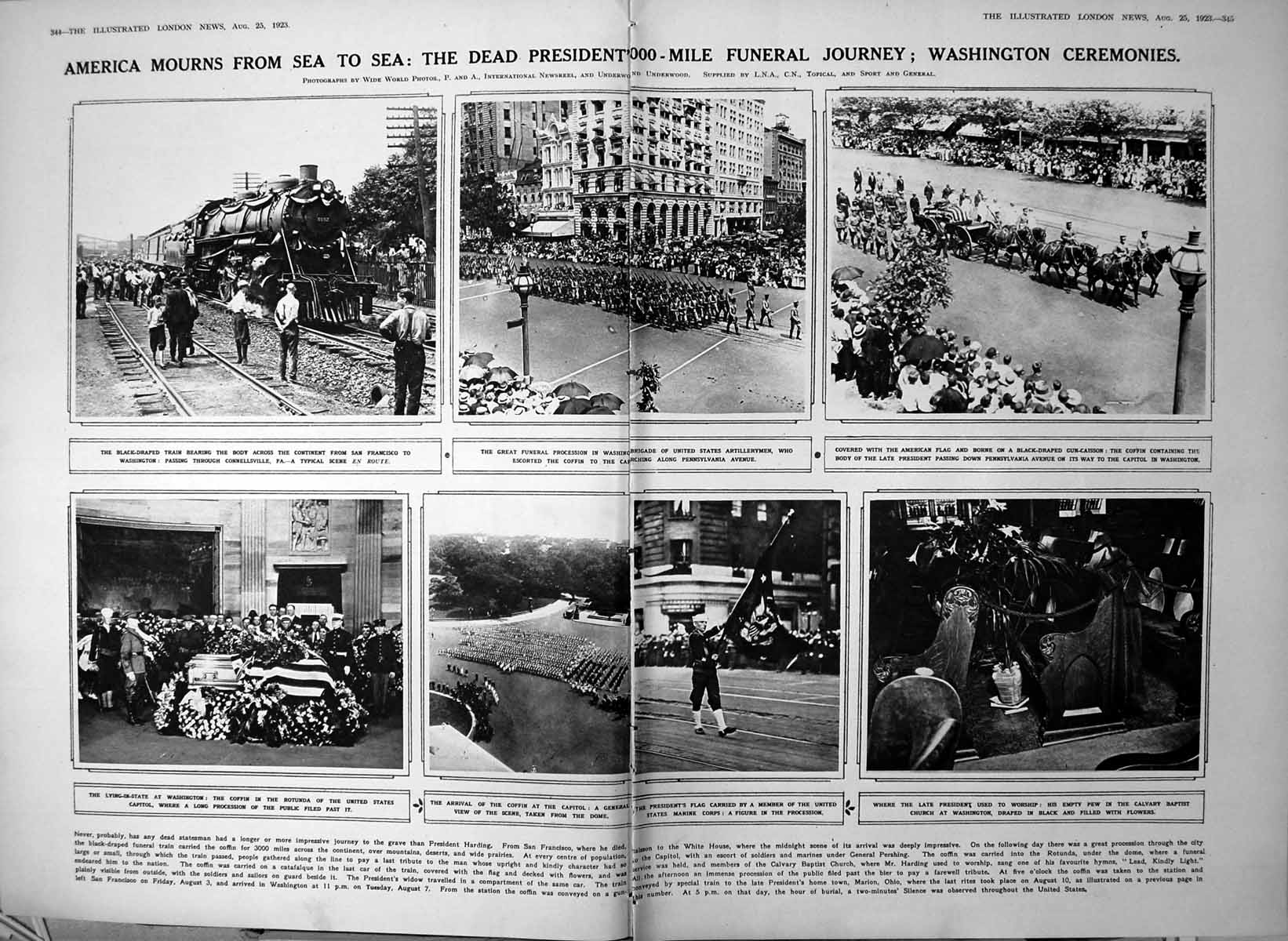 Antique Old Print Damaged Washington Ceremonies For President Harding 1923