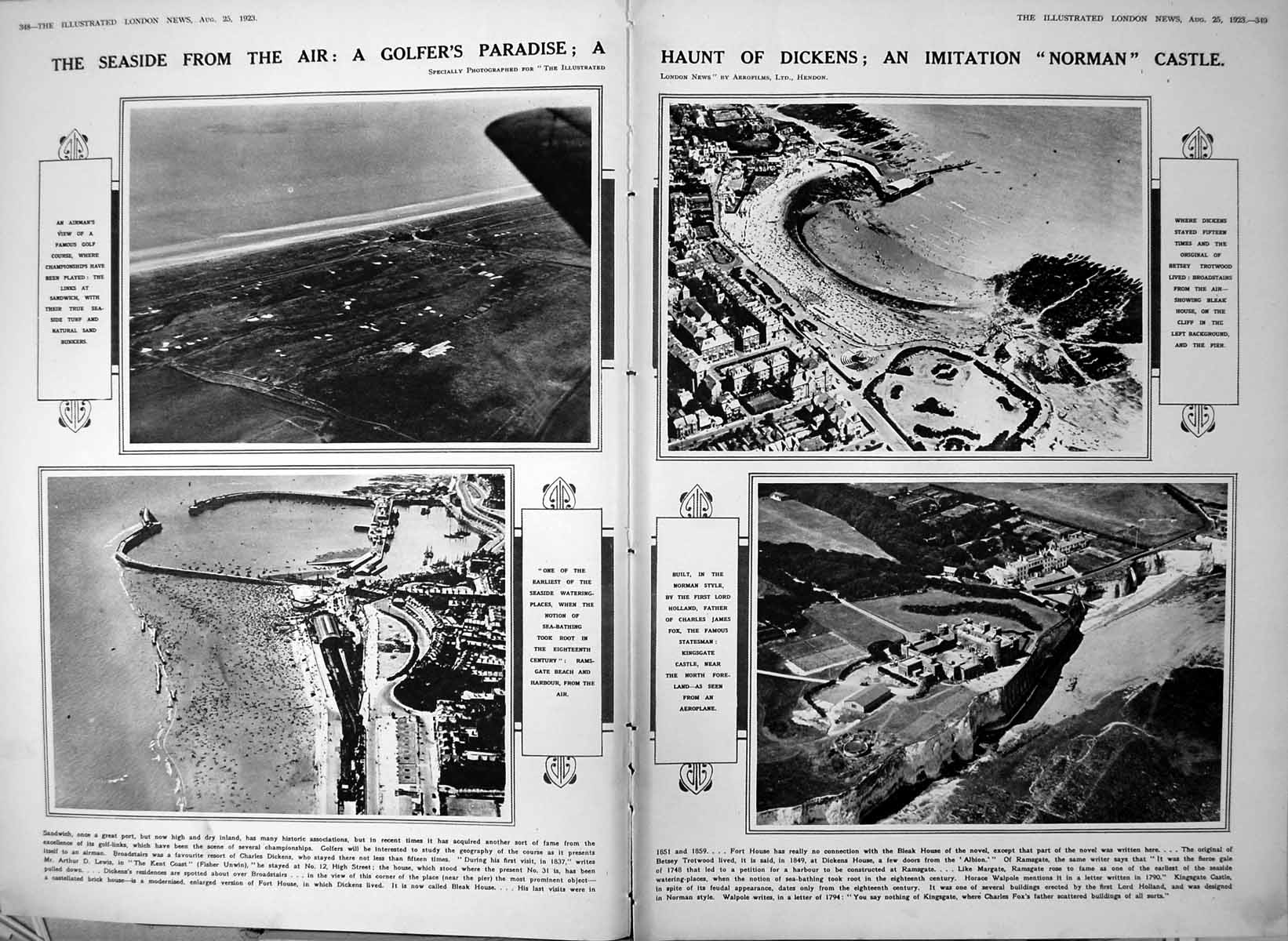 Old Print Damaged Seaside Air Imitation Norman Castle Haunt Dickens 1923 20th