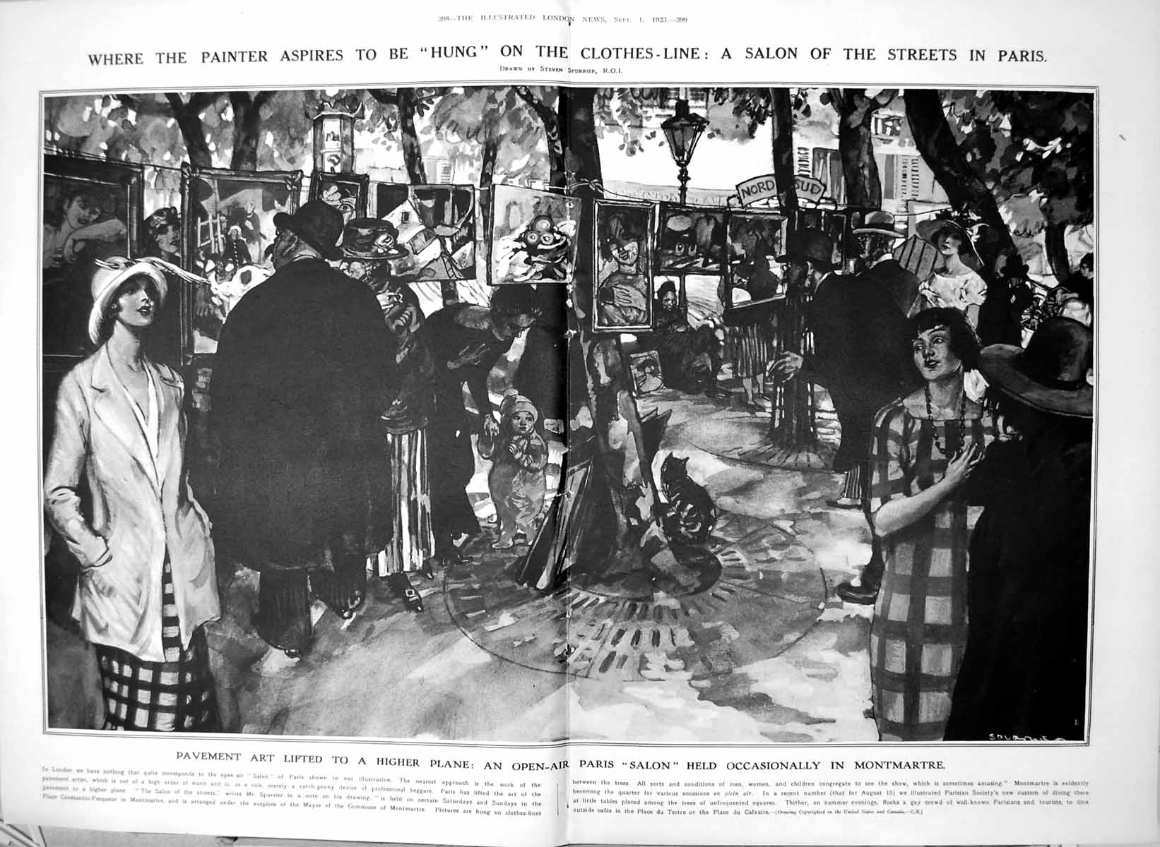 Antique Print Open Air Paris Salon Exhibiting Paintings Clothes Line 1923 20th