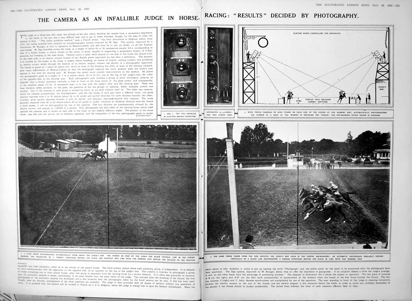 Antique Old Print Damaged Camera Device Photographic Finish Horse Races 1923