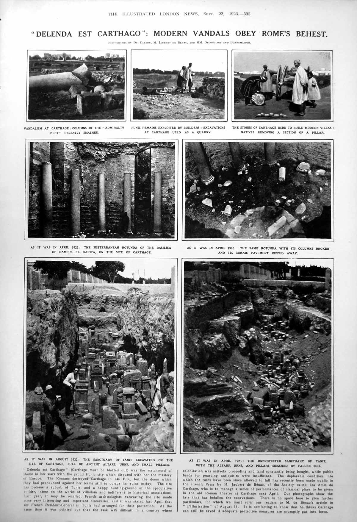 Antique Old Print Removal Damage Remains Carthage Rome Gentlemen Papers 1923