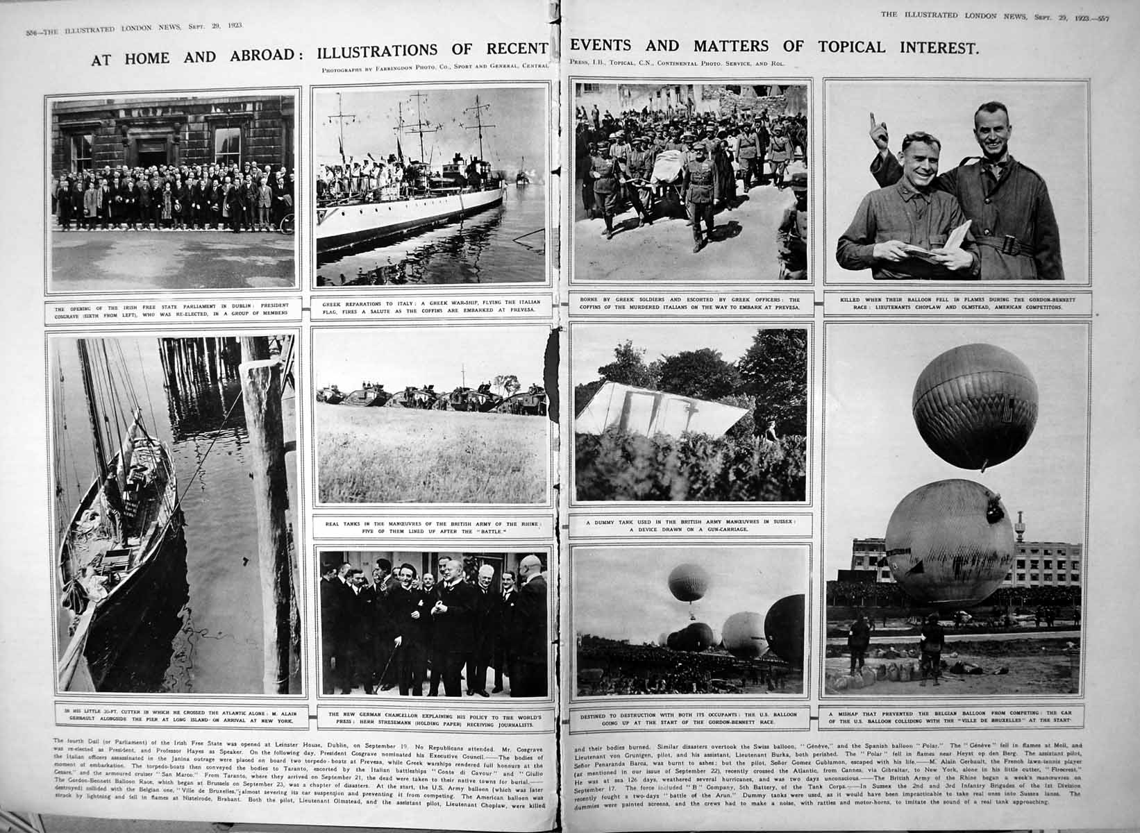 Old Vintage Print Damaged Tank Manoeuvres Balloon Race Hassan Play 1923 20th