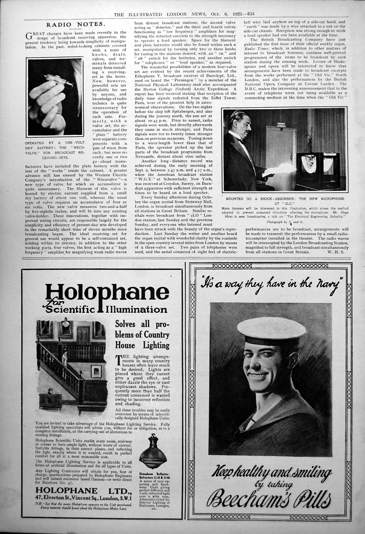Antique Old Print Weco-Valve For Broadcast Receiving Sets New Microphone 1923