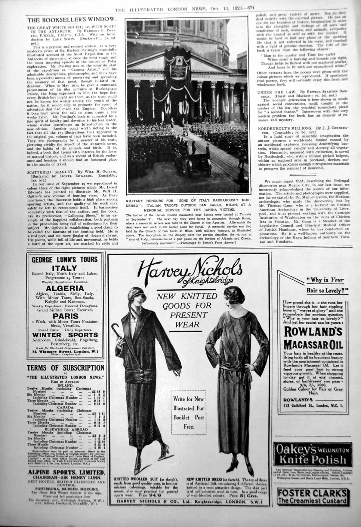 Antique Old Print Janina Victims Military Honours For Sons Italy Mission 1923