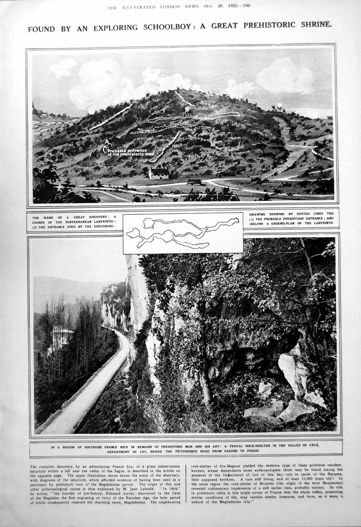 Antique Old Print Prehistoric Shrine France Discovered Cabrerets Murat 1923