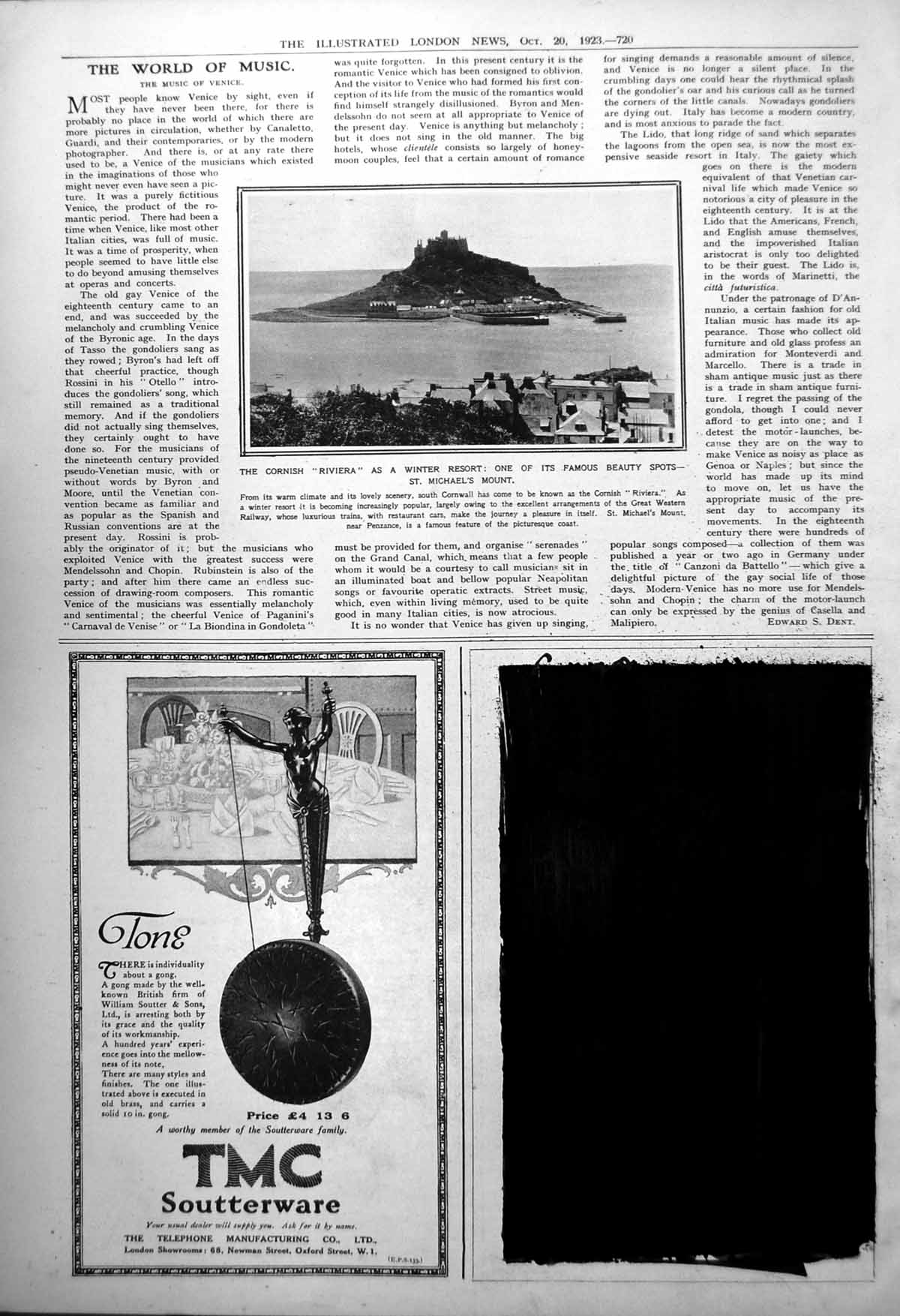 Old Damaged Cornish Riviera As Winter Resort St. Michael'S Mount 1923 20th