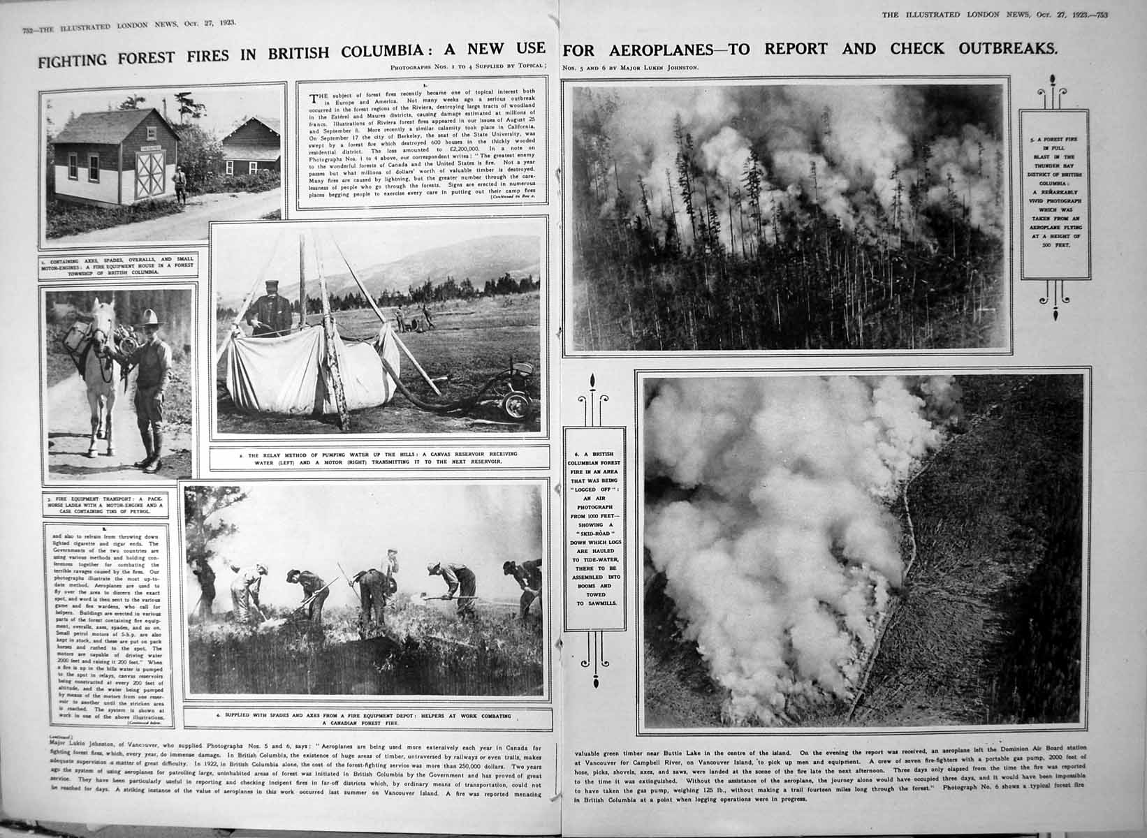 Antique Print Damaged Fires Canada Aeroplanes Tutankhamen Casket Furs 1923