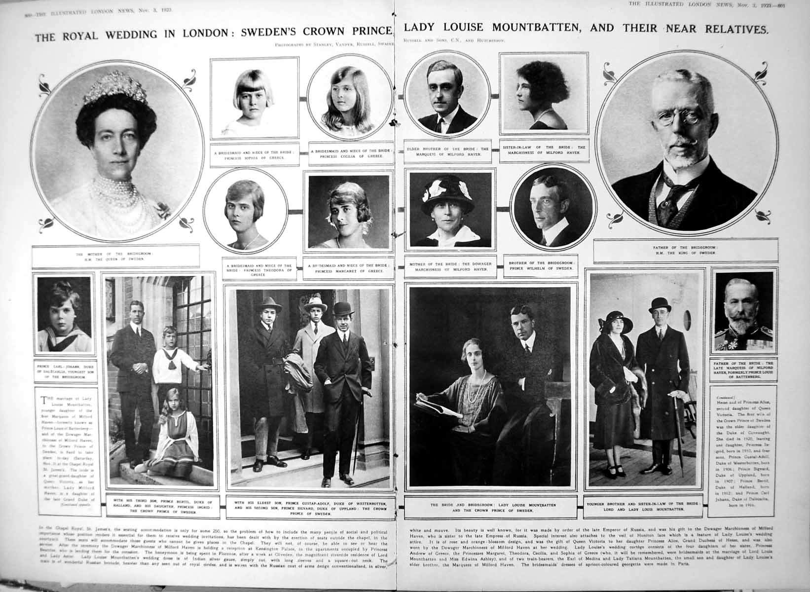 Old Print Damaged Lady Louise Mountbatten Wedding Royal Christening 1923 20th