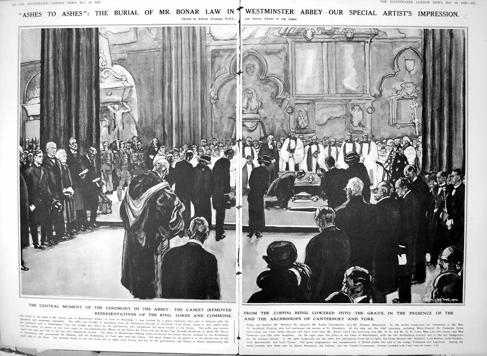 Original Old Vintage Print Damaged Burial Mr Bonar Law Westminster Abbey 1923