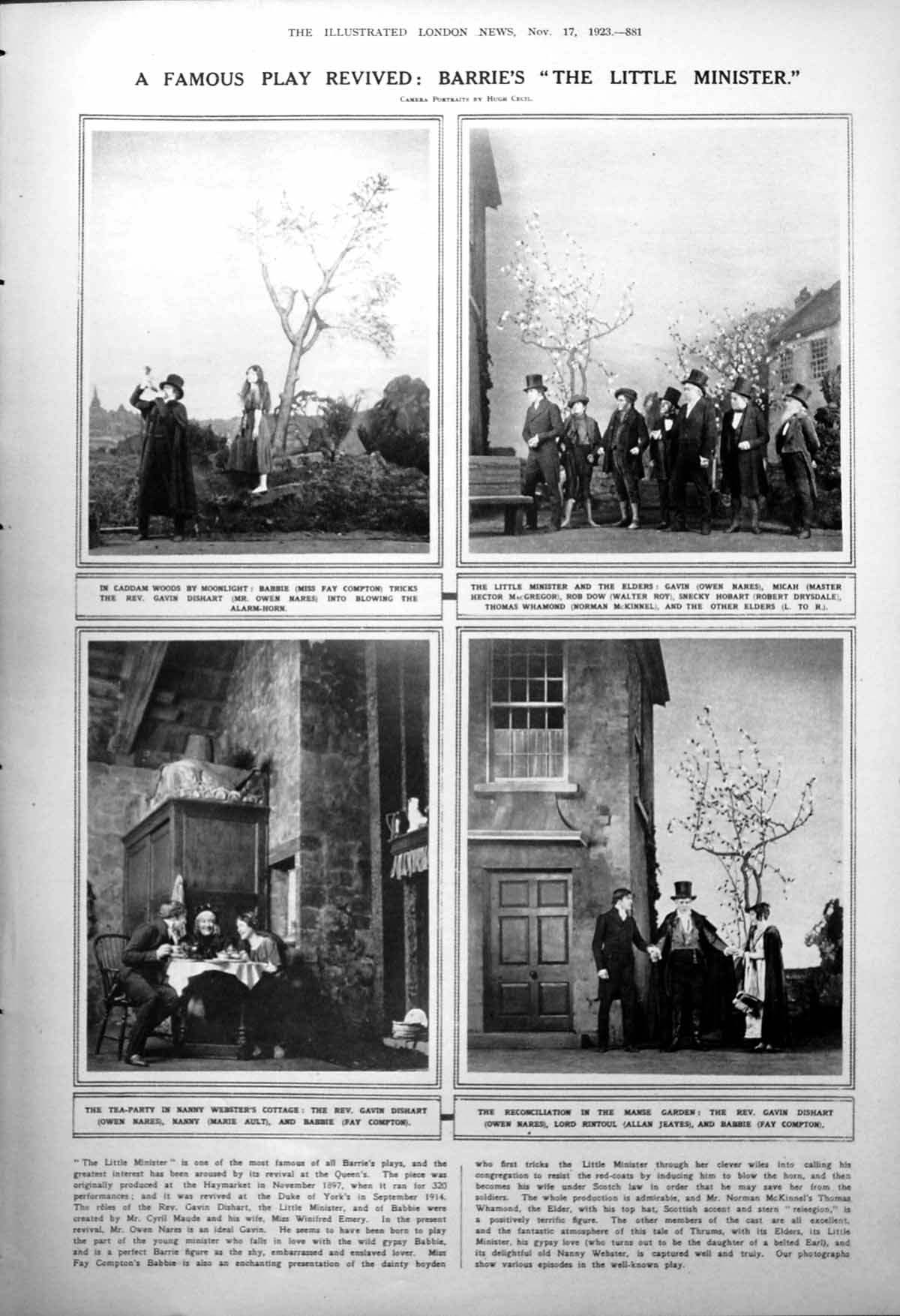 Old Barrie'S Little Minister Play Revived Helicopter Trials France 1923 20th