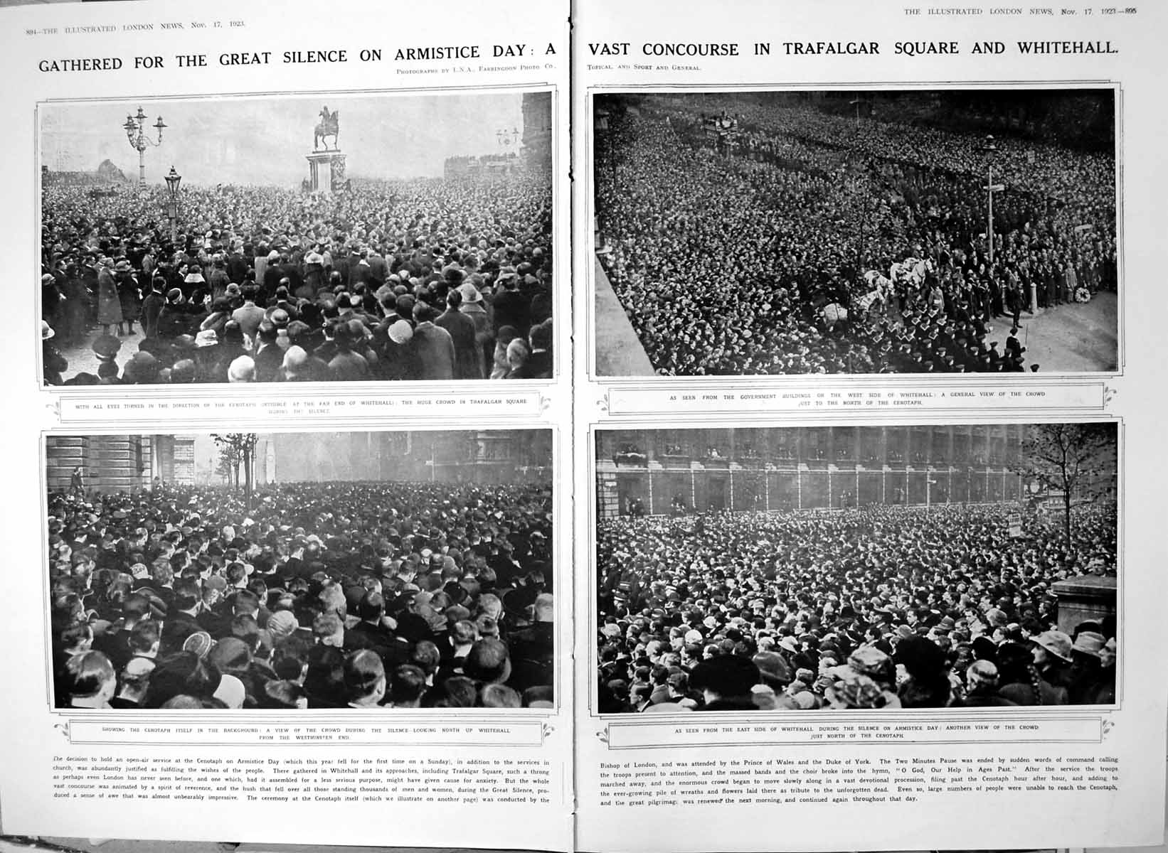Old Print Damaged Great Silence Armistice Day Trafalgar Raf Airmen 1923 20th