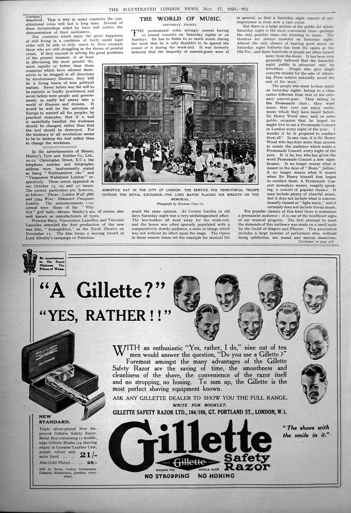 Antique Old Print Armistice Day City London Lord Mayor Wreath Memorial 1923