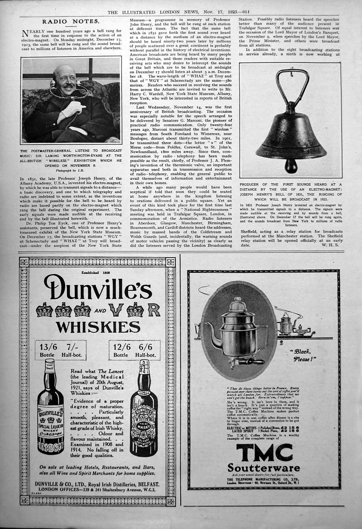 Antique Old Print Postmaster-General L Worthington-Evans J Henry'S Bell 1923