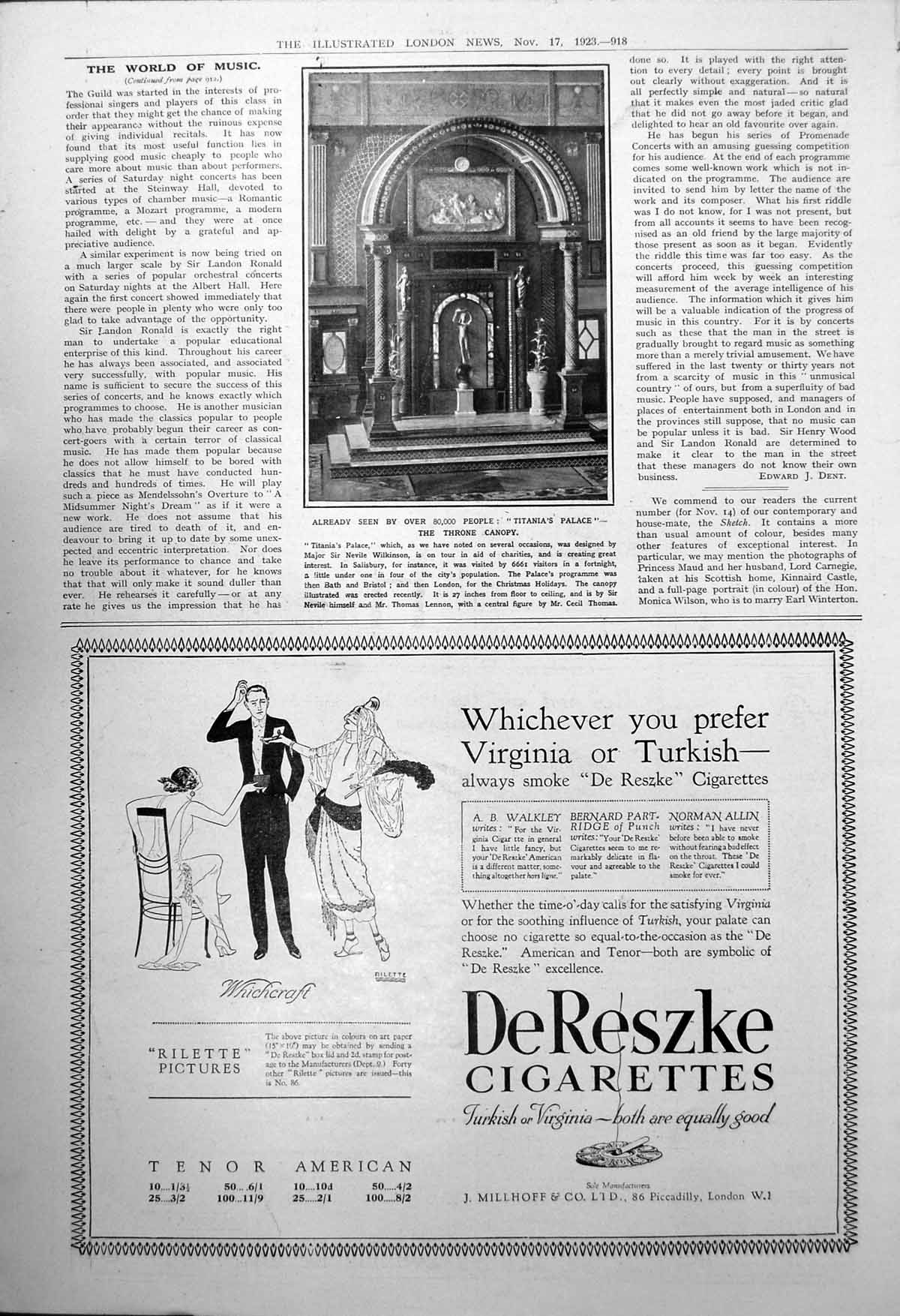 Antique Print Titania'S Palace The Throne Canopy Sir Nevile Wilkinson 1923 20th