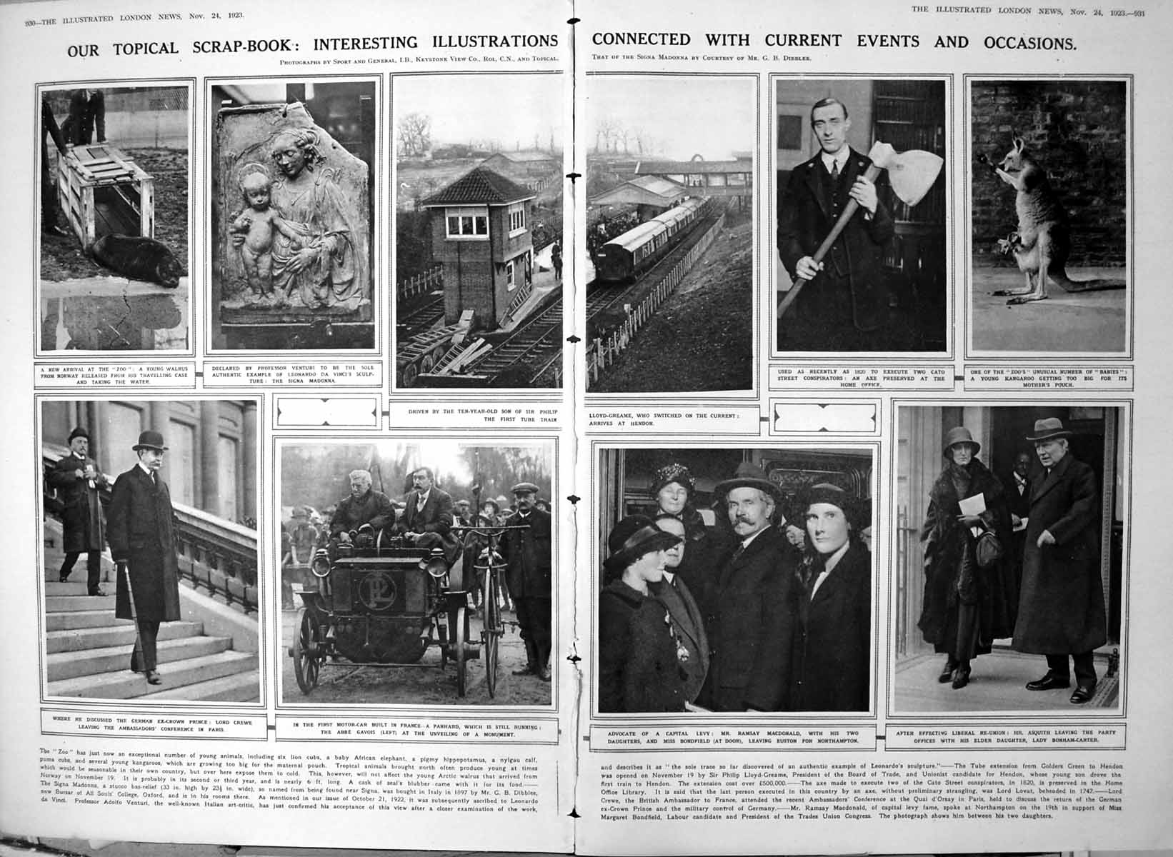 Old Print Damaged First Tube Train Hendon Walrus Asquith Macdonald 1923 20th