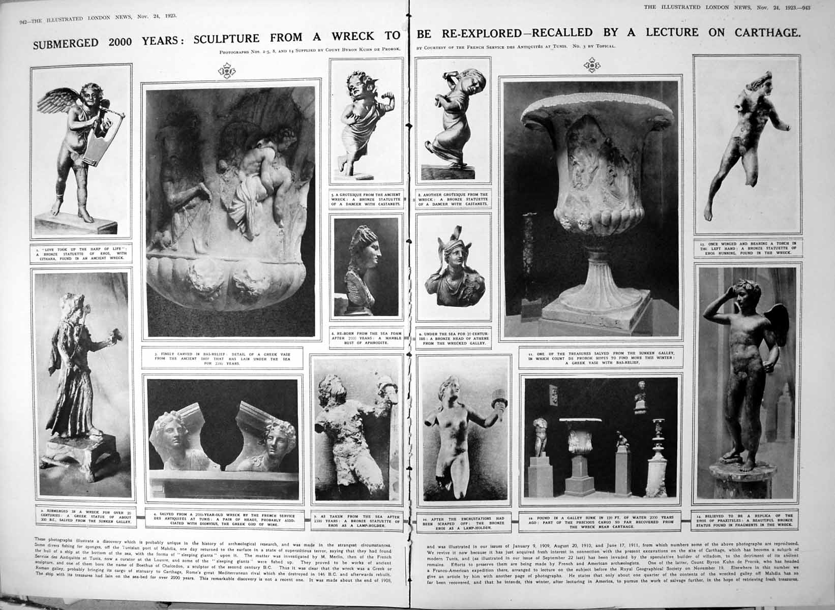 Antique Old Print Damaged Boethus Chalcedon Sculpture From Wreck Mahdia 1923
