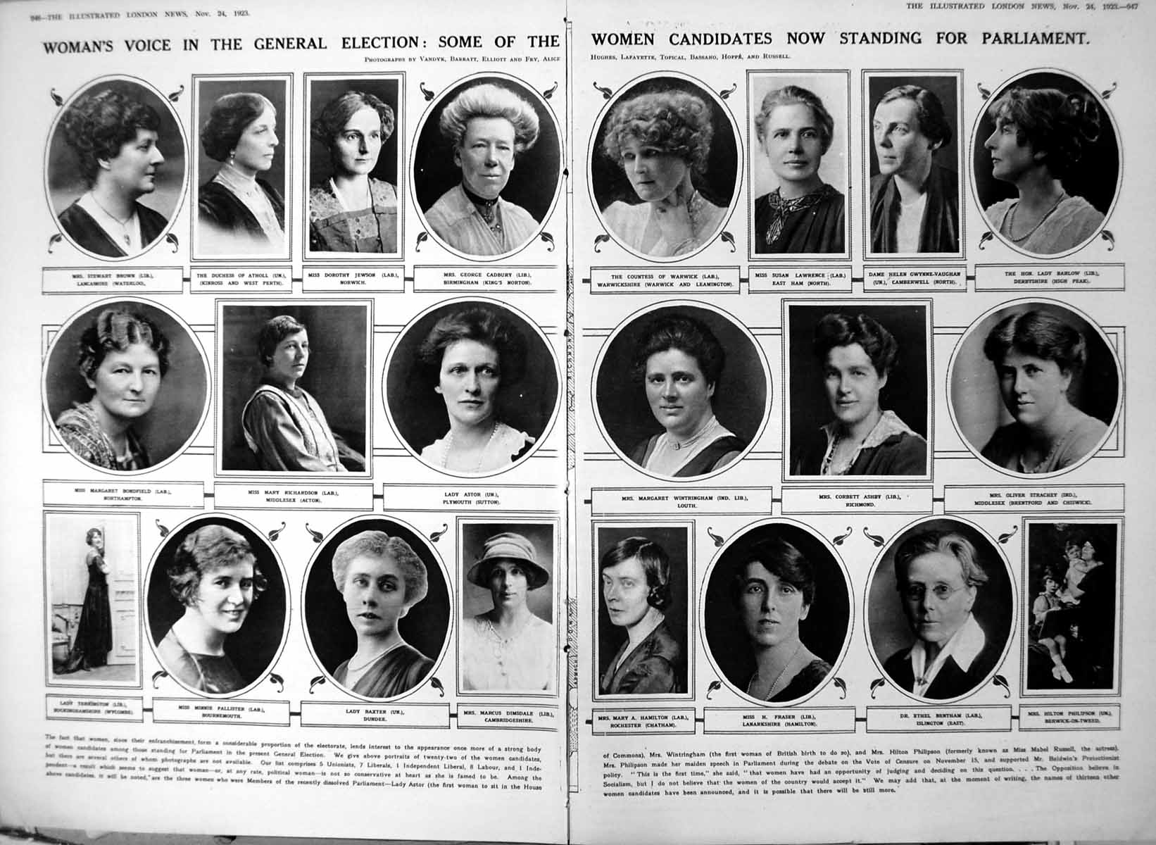 Old Print Damaged Women Parliamentary Candidates Men Constituencies 1923 20th