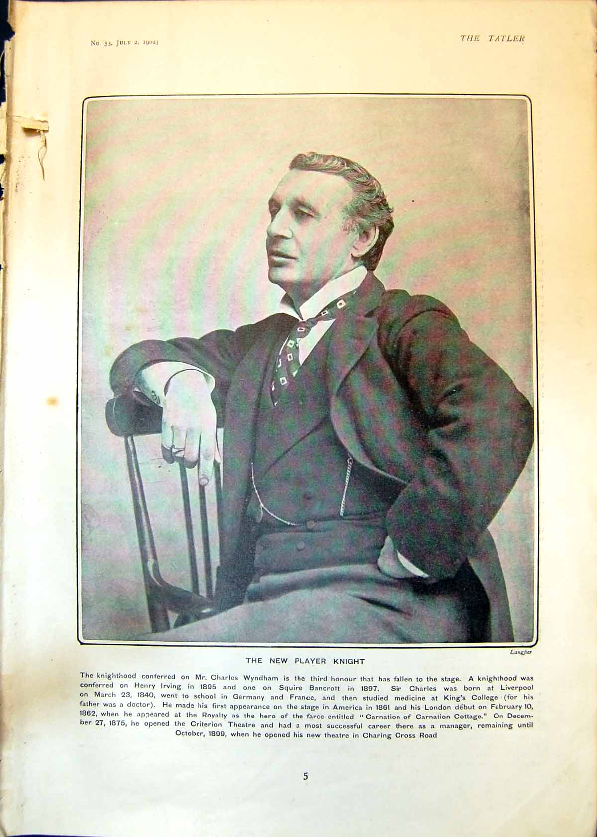 Old New Player Knight Charles Wyndham Childrens Fete Victoria Park190 Victorian