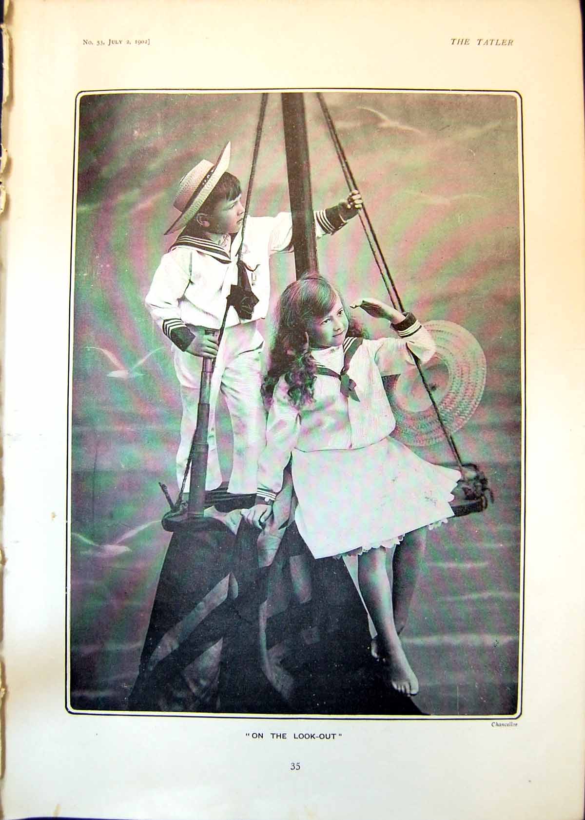 Old Look Out Chancellor Girl Boy Sailors Balloon Ascent Ranelagh 1902 20th
