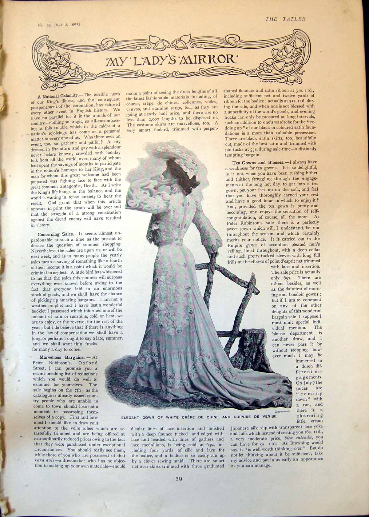 Old Print Gown Crepe De Chine Evening Dress Mousseline Satin Chiffon 1902 20th