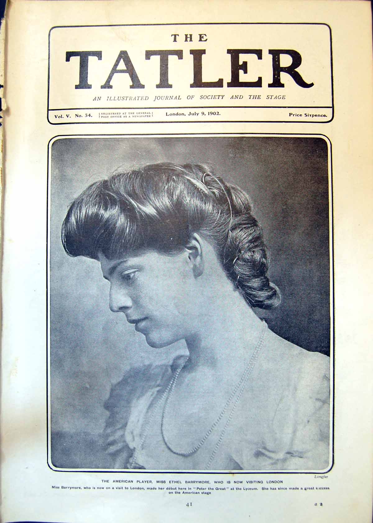 Antique Print American Player Miss Ethel Barrymore Now Visiting London 1902