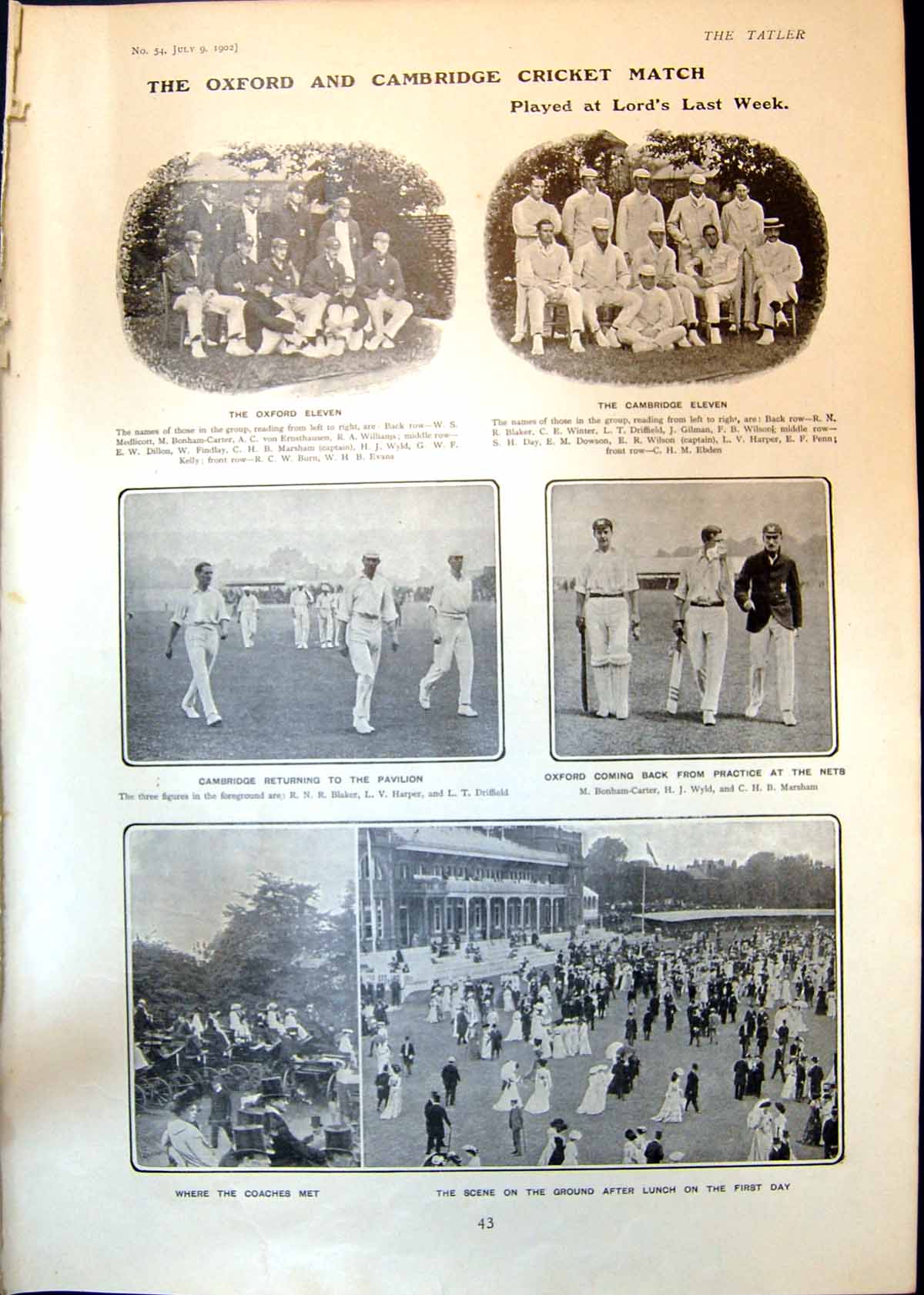 Old Oxford Cambridge Cricket Match Meet Coaching Club Hyde Park 1902 20th
