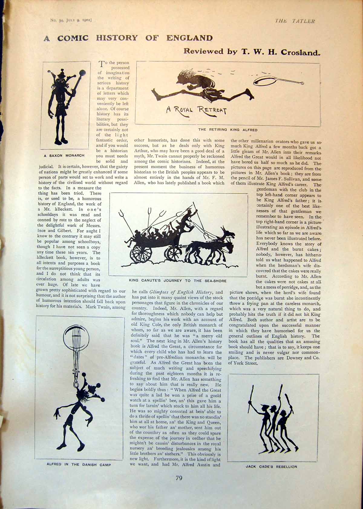 Antique Print Comic History King Canute King Alfred Muslin Gown Blouse 1902