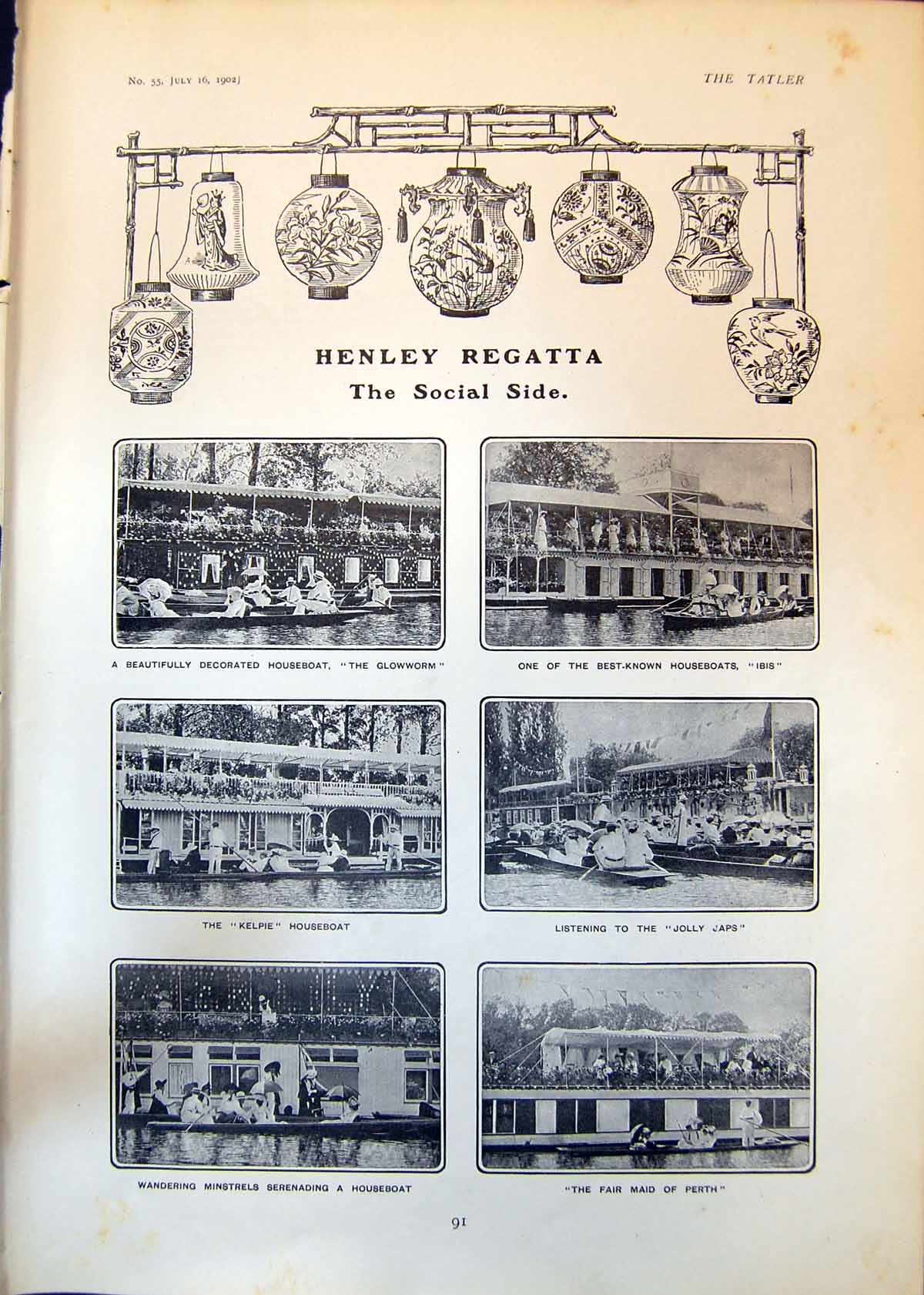 Old Henley Regatta Social Side Houseboats Drinking Kings Health 1902 20th