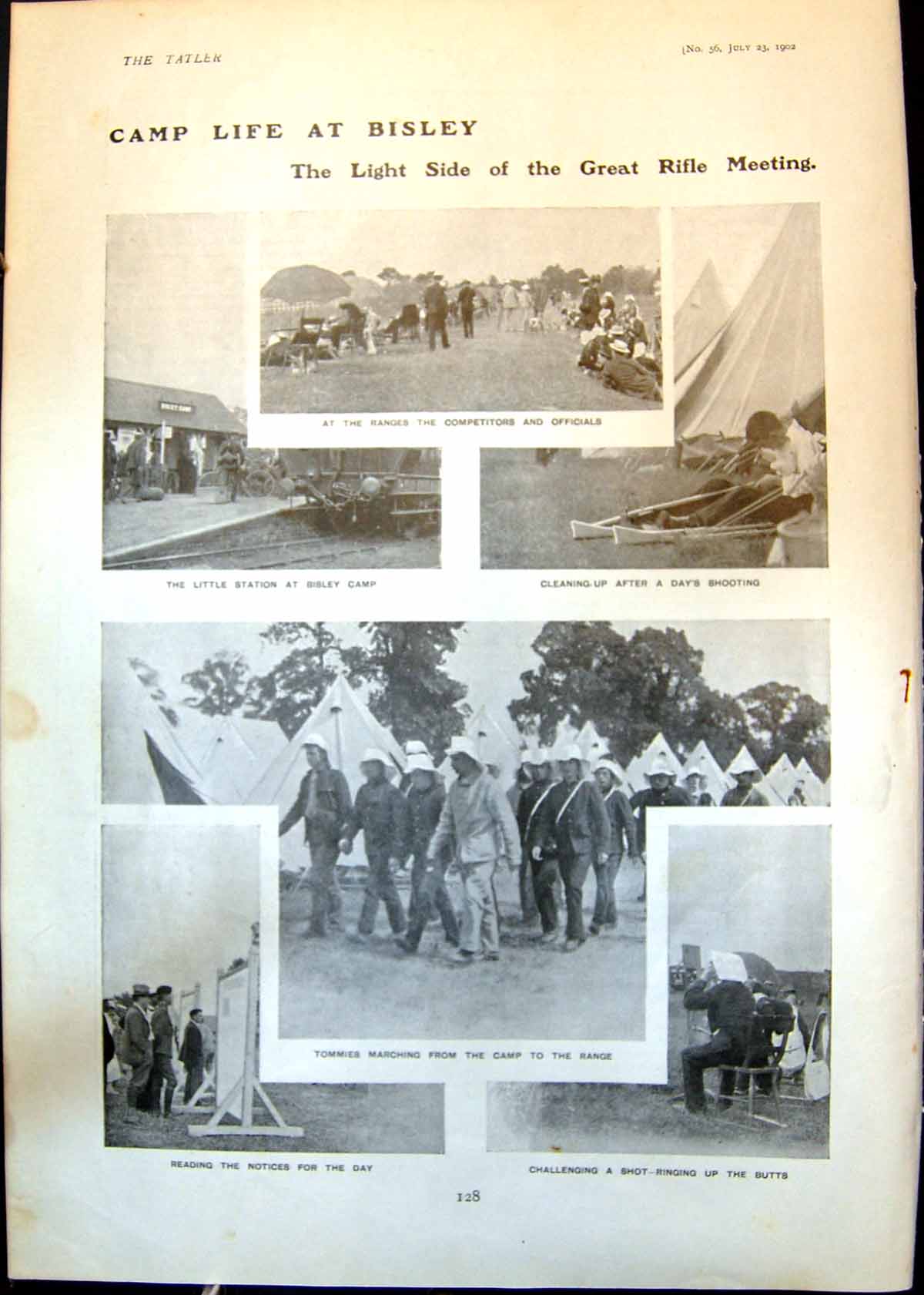 Old Print Camp Life Bisley Rifle Meeting Unveiling Statue Gen Gordon 1902 20th