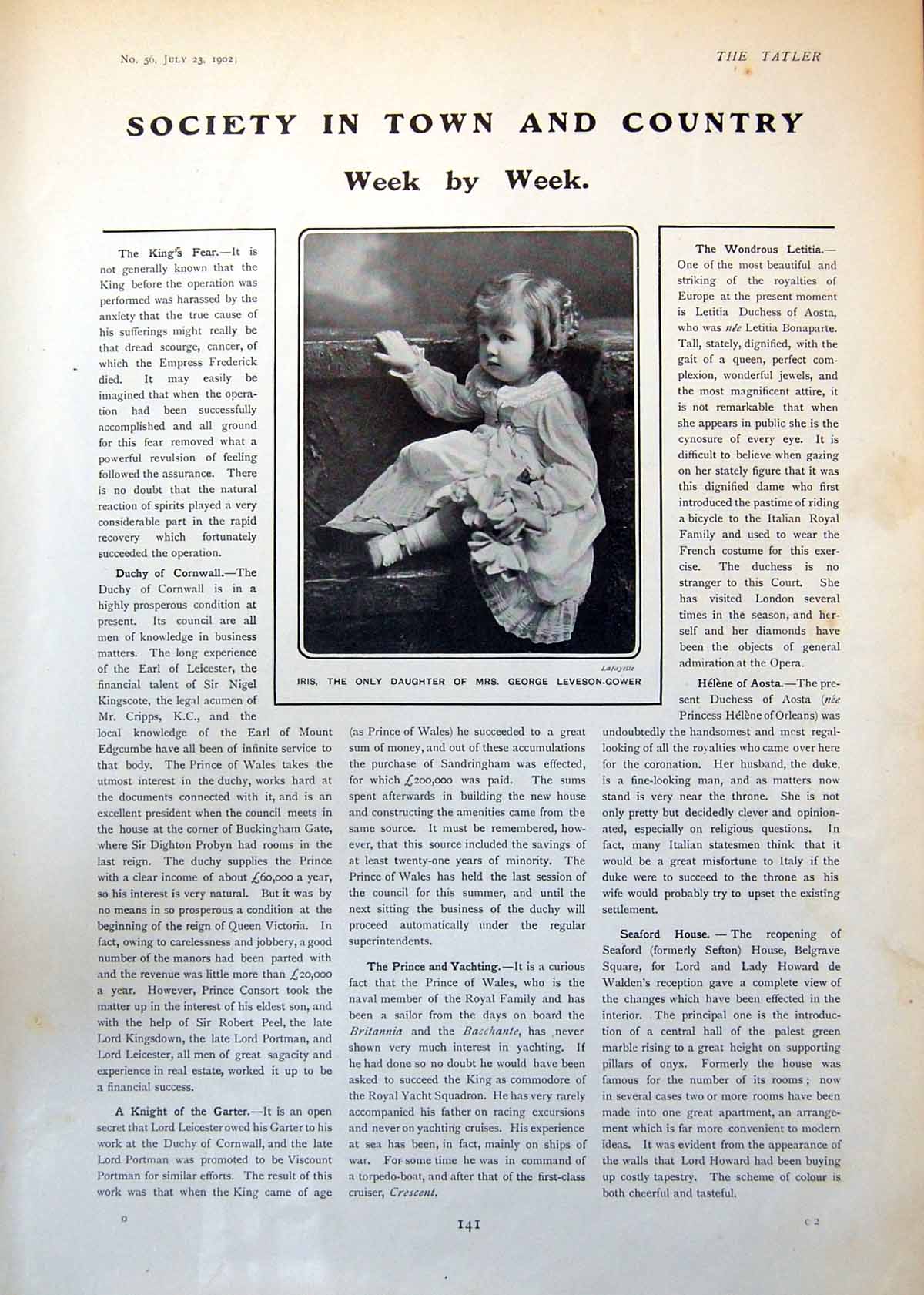 Old Print Iris Daughter Mrs George Leveson Gower Countess Malmesbury 1902 20th