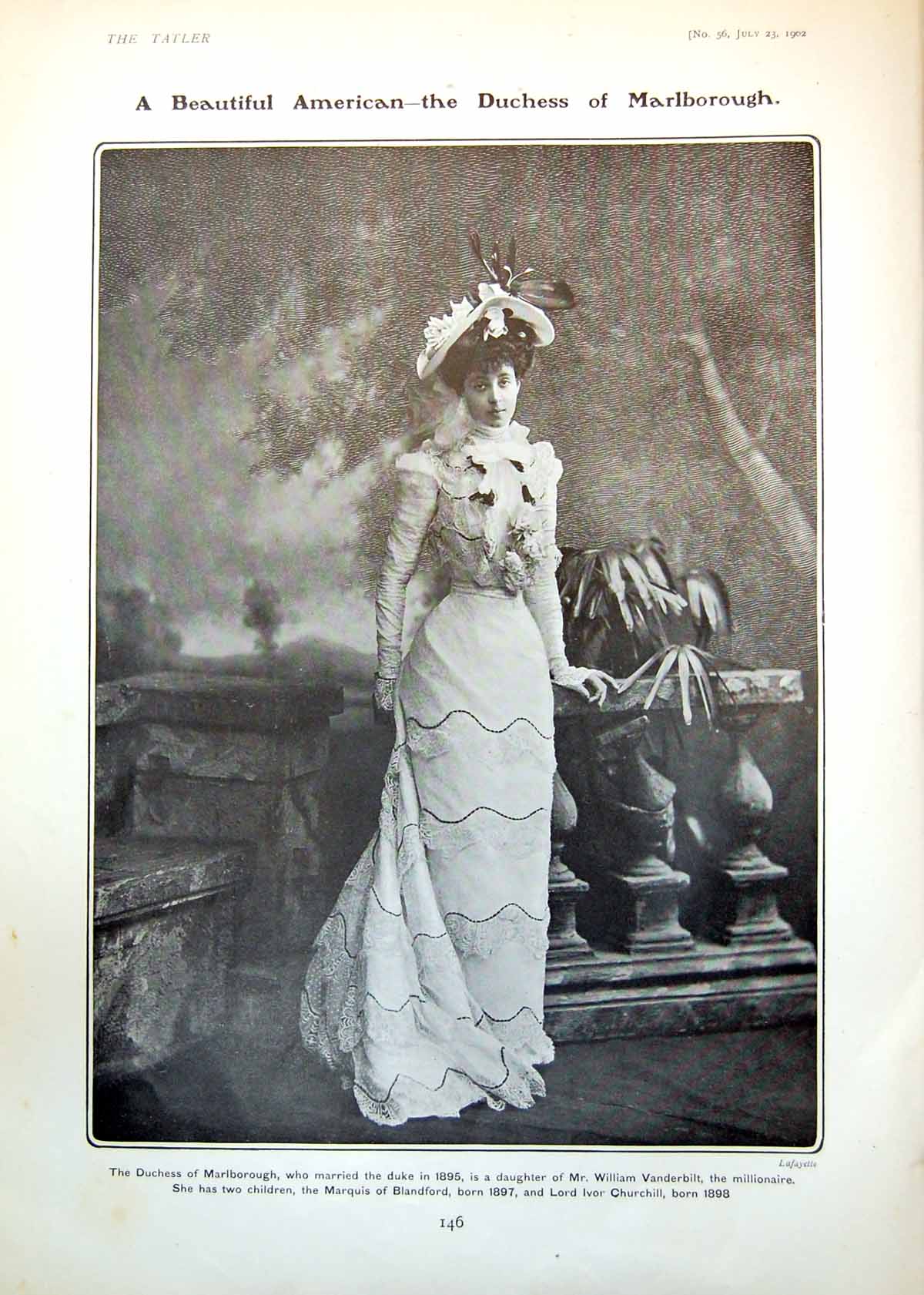 Original Old Antique Print American Duchess Marlborough Light Asia Lady Arn1902
