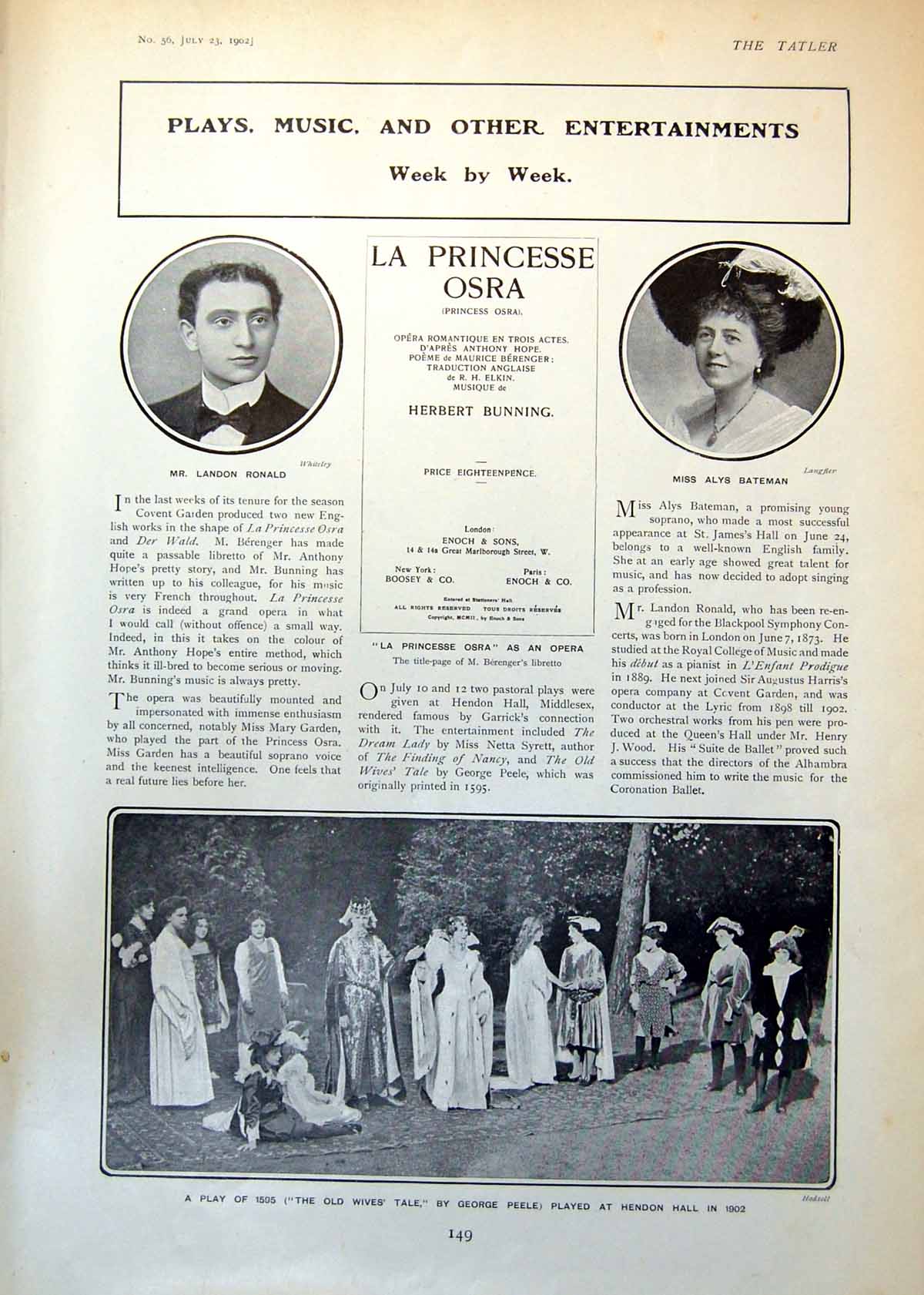 Antique Print Wives Tale Played Hendon Hall Landon Ronald Hendon Hall 1902 20th