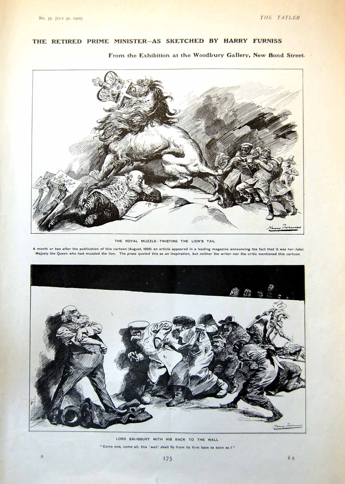 Old Print Lord Salisbury Back Wall H Furniss Prime Minister Gallery 1902 20th