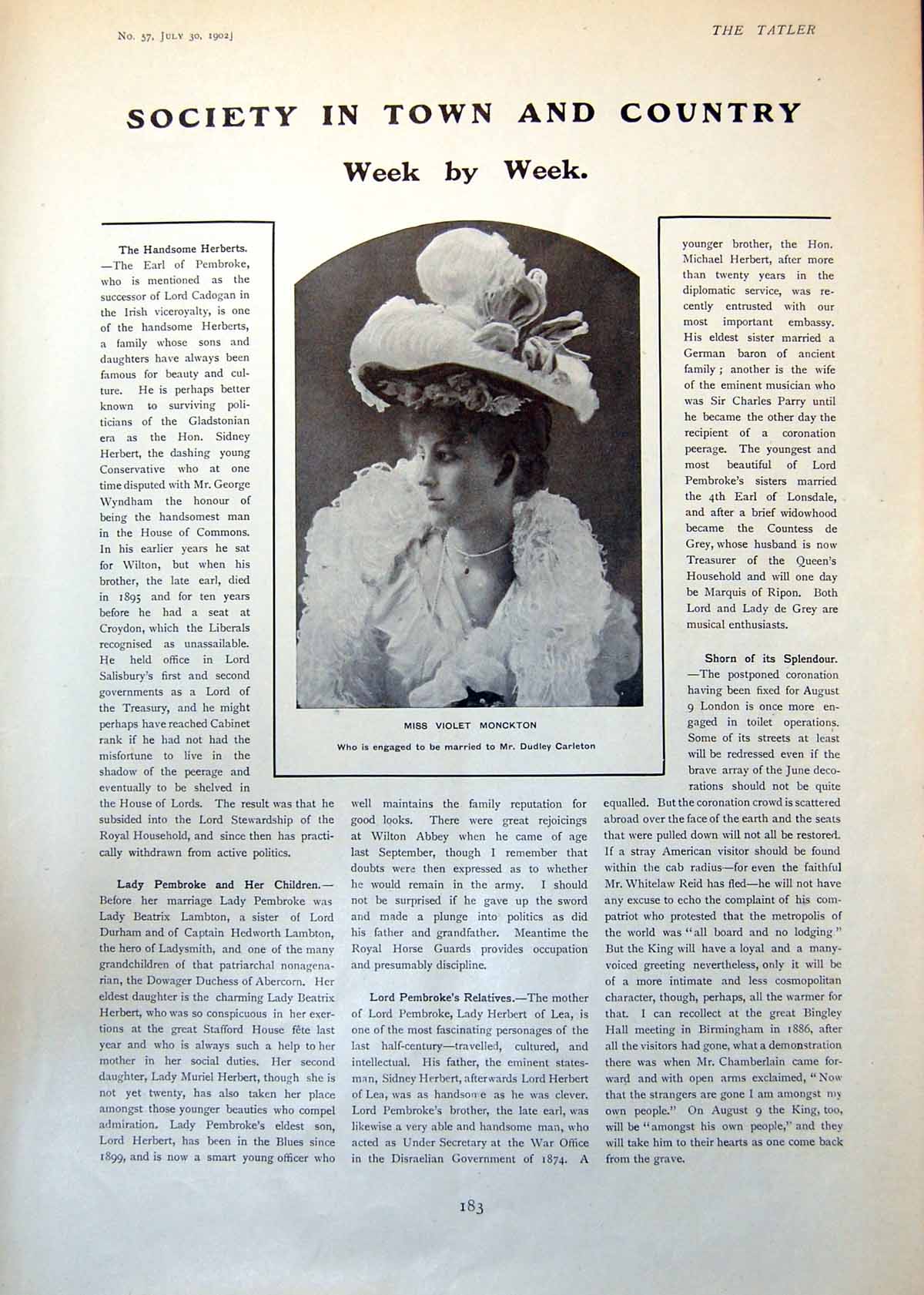 Antique Print Miss Violet Monckton Mrs Whitelaw Reid Duchess Leeds Son 1902