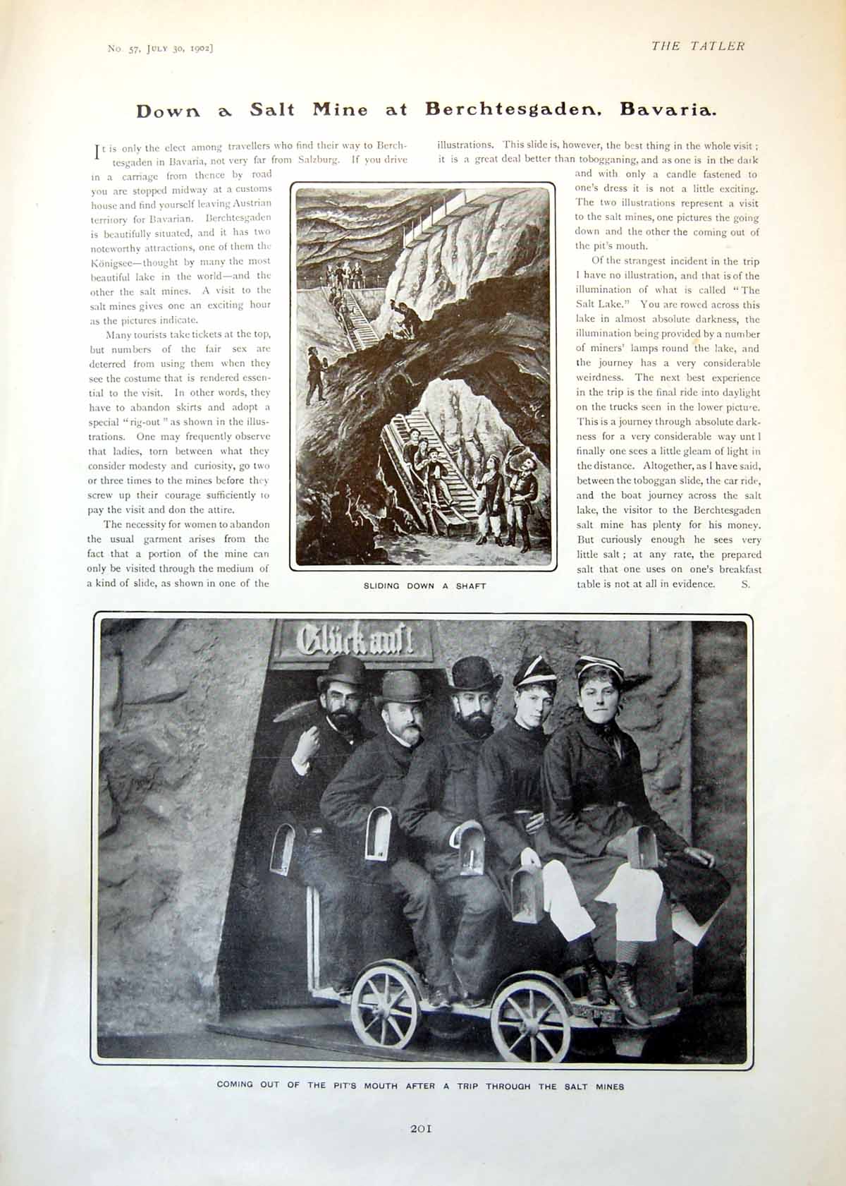 Antique Old Print Salt Mine Berchtesgaden Bavaria Shaft Coming Out Pit 1902