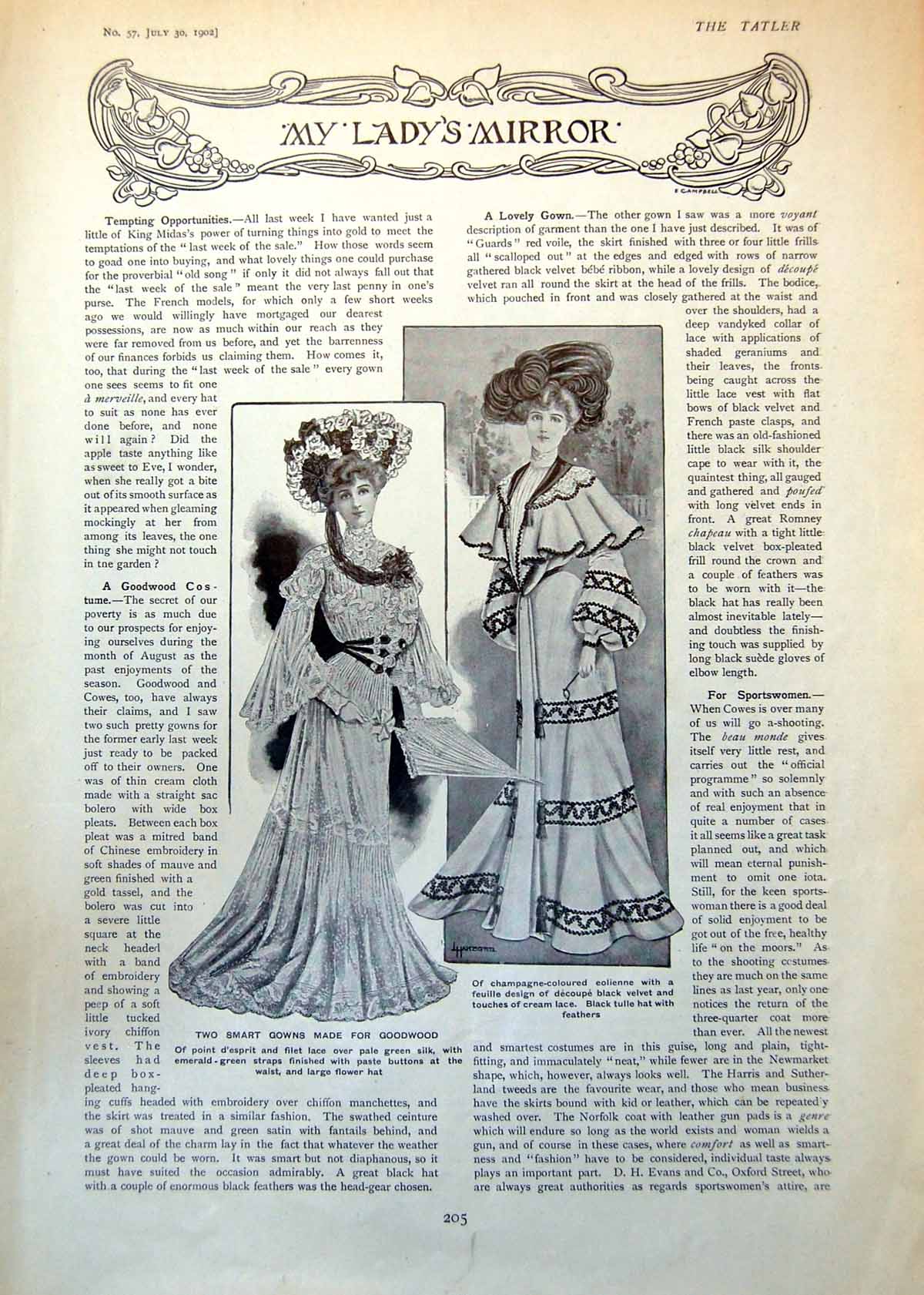 Antique Old Print Smart Gowns Goodwood Lace Silk Eolienne Evening Coat 1902