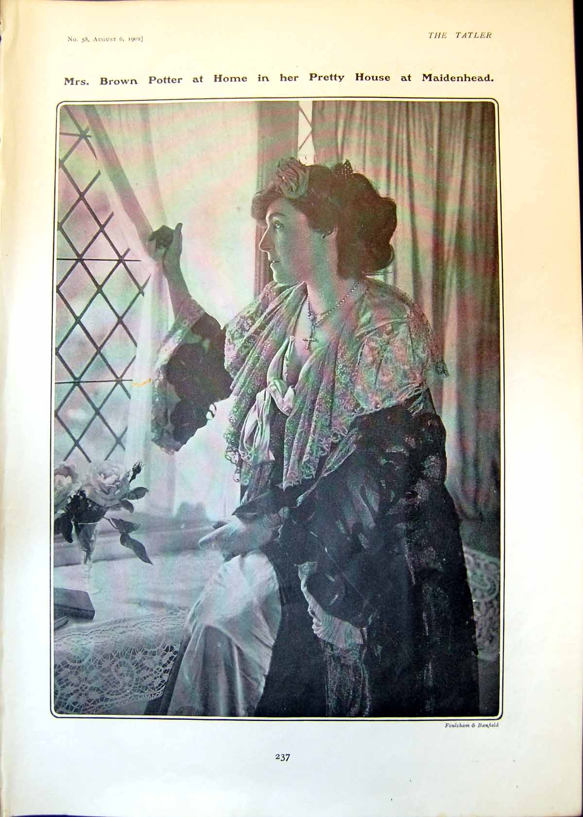 Old Print Mrs Brown Potter House Maidenhead Britannias Realm Alhabra 1902 20th