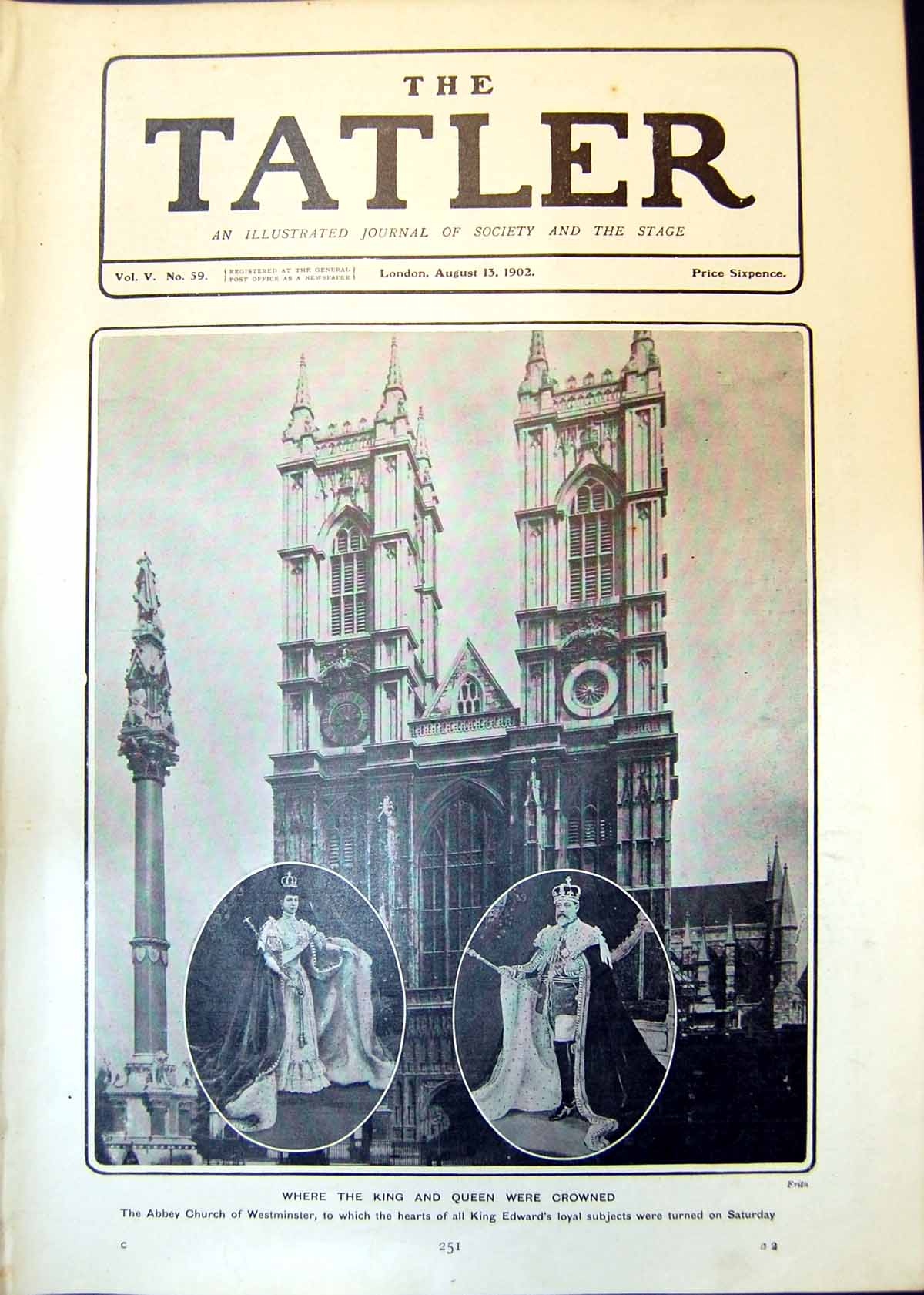 Original Old Antique Print King Queen Crowned Abbey Church Westminster 1902
