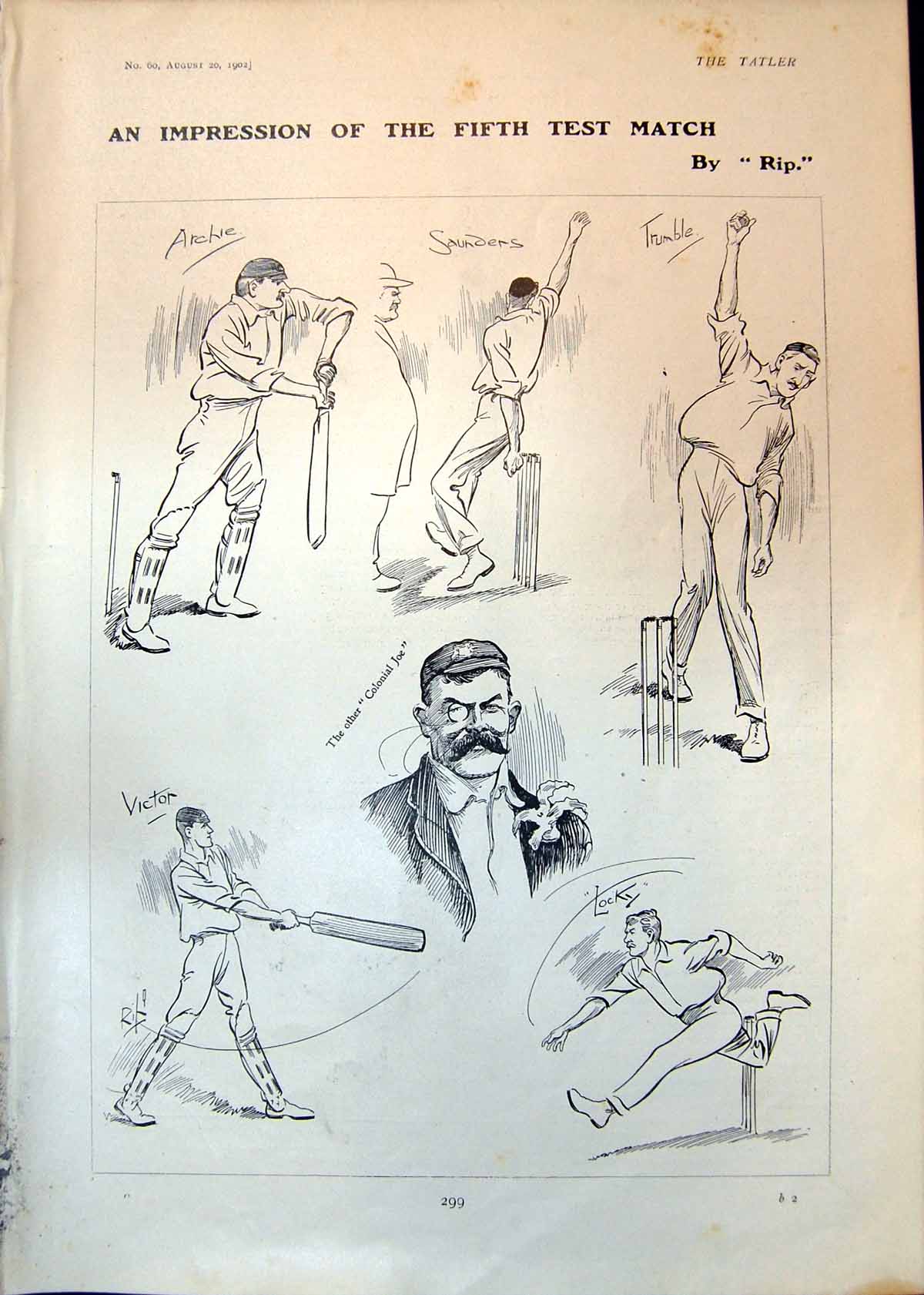 Antique Print Impression 5Th Test Match Rip Artur Coventry Count Turin 1902