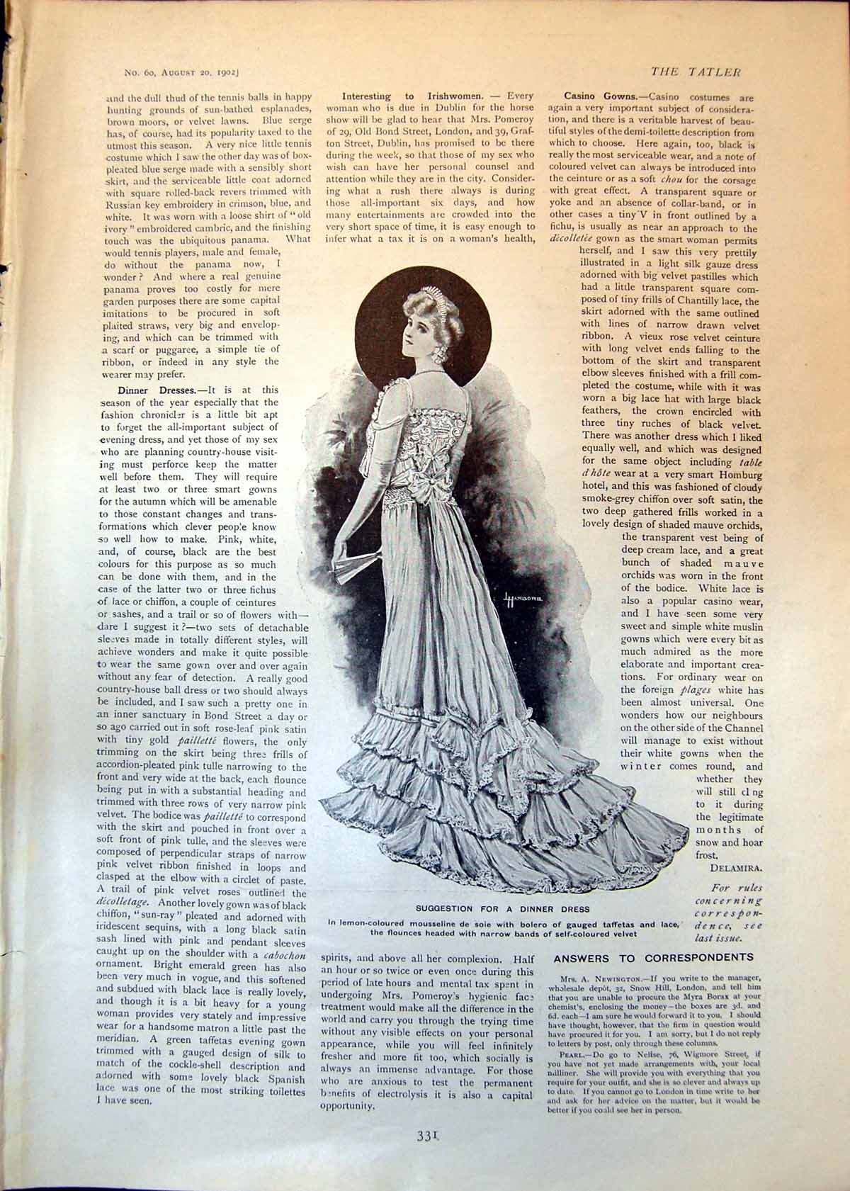 Old Suggestion Dinner Dress J C Montgomerie Mid Surrey Golf Club 1902 20th