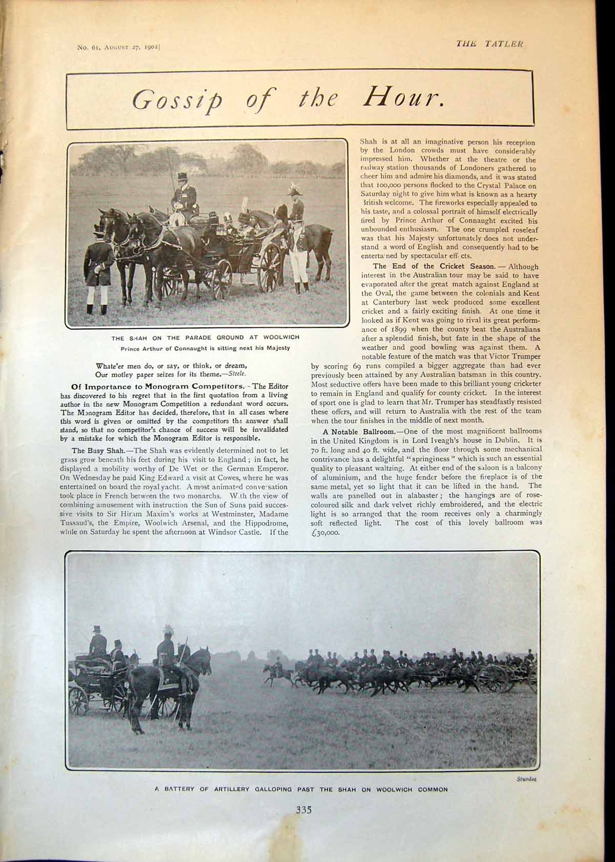 Antique Print Shah Parade Woolwich Lady Raglan Kings State Trumpeters 1902 20th