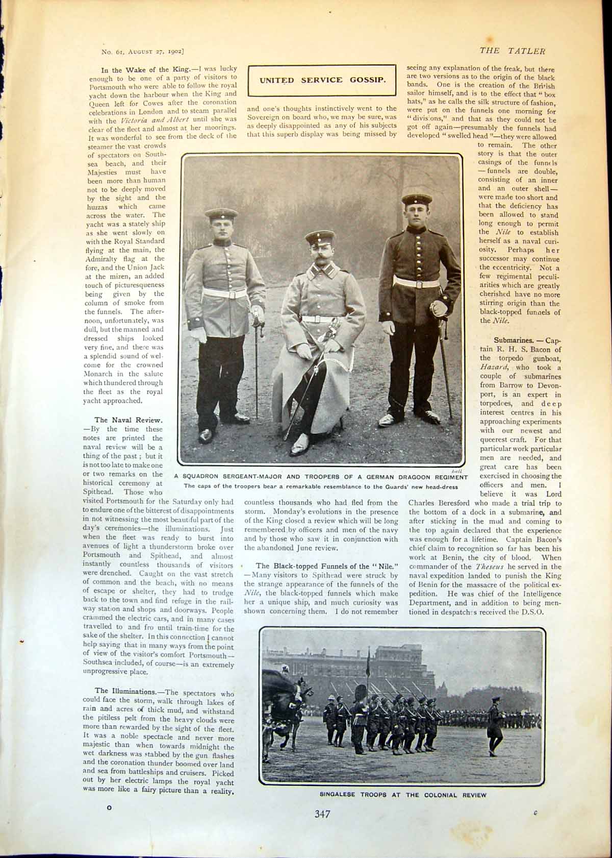 Antique Print Singalese Troops Colonial Review German Dragoon Regiment 1902