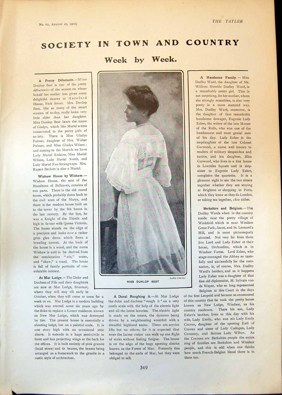 Original Old Antique Print Miss Dunlop Best Lady Wolverton Lady Trevelyan 1902