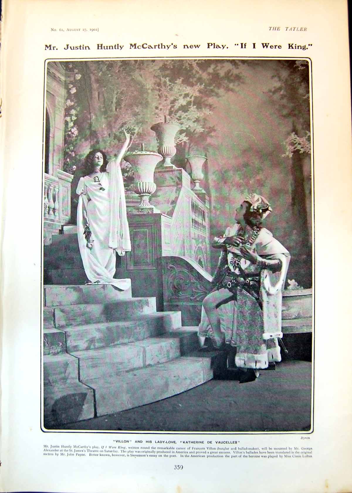 Antique Print Villon Katherine Vaucelles If I Were King Cyril Maude Eccles