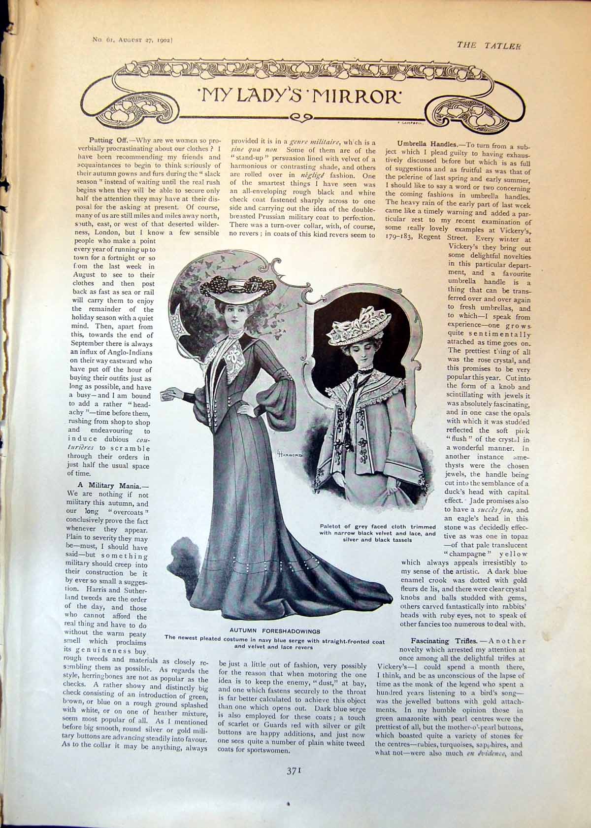 Old Print Autumn Foreshadowings Pleated Costume Paletot Gown Plages 1902 20th
