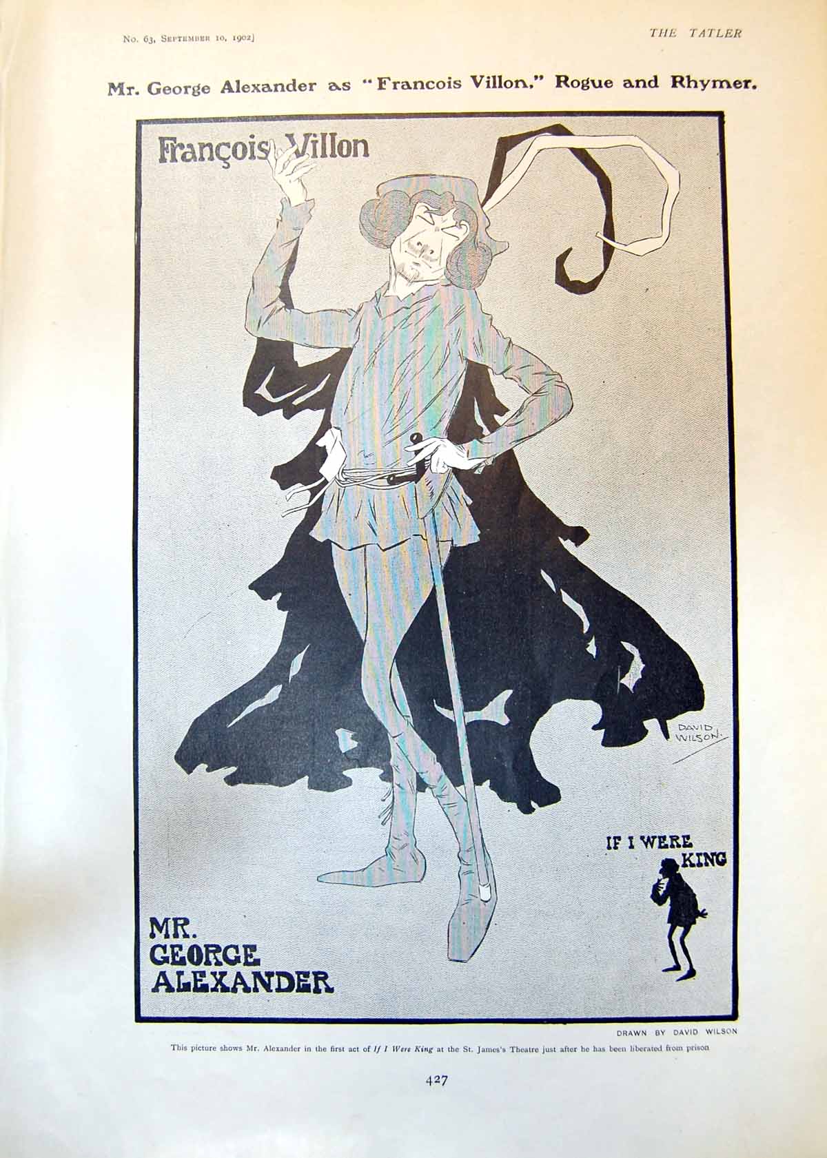Antique Old Print Mr George Alexander As Francois Villon Rogue Rhymer 1902 20th