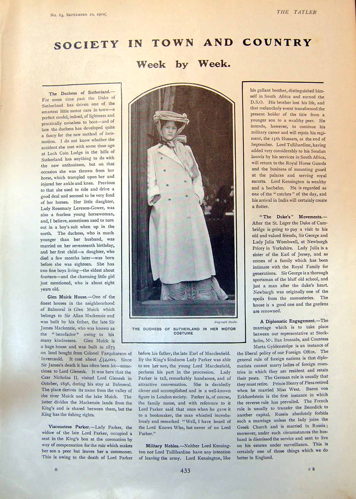 Old Antique Print Duchess Sutherland Motor Costume Mrs Claud Lambton 1902 20th