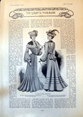 Old Print Autumn Walking Costumes Brown Tweed Navy Serge Casino Gown 1902 20th